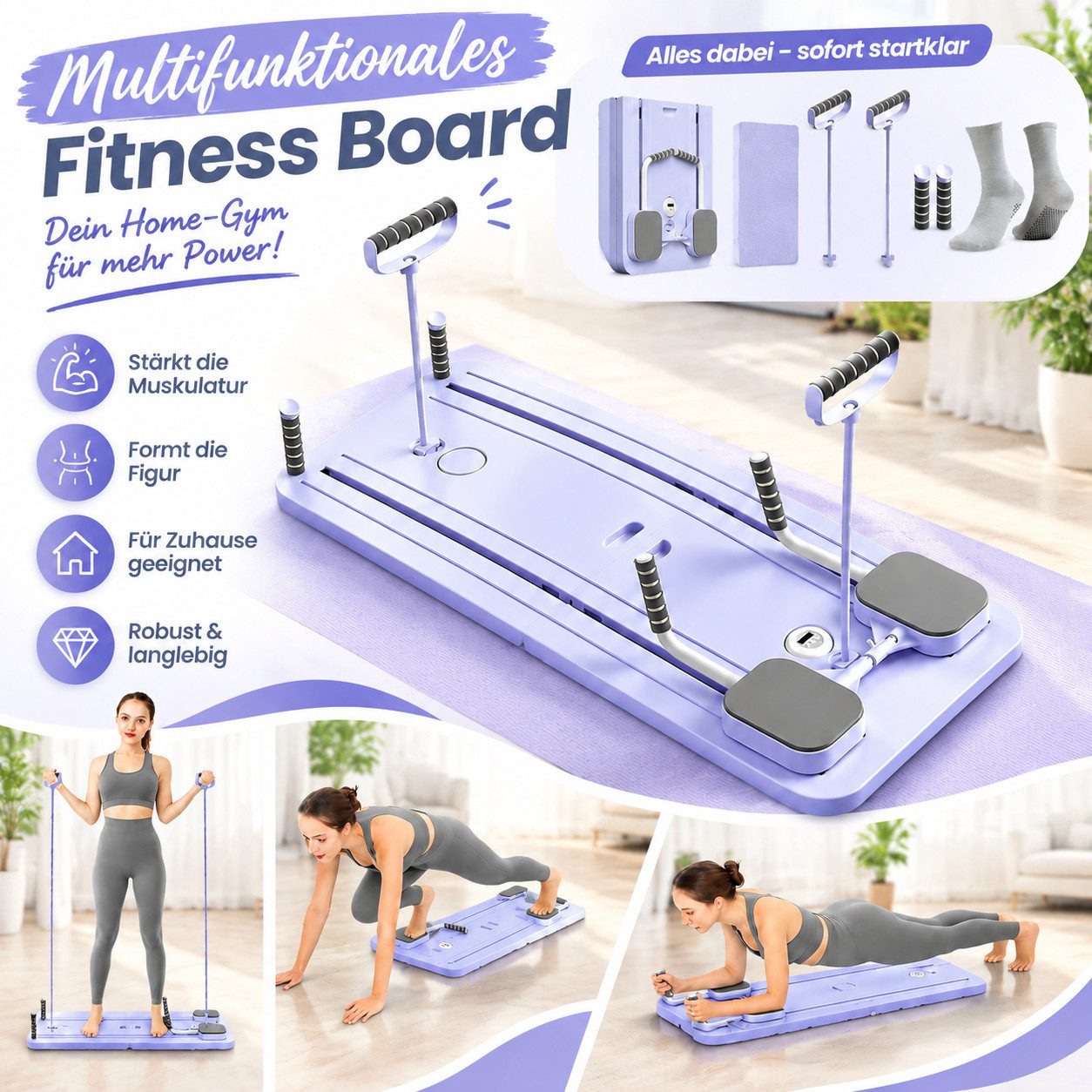 BAYMATE Pilates-Reformer Pilates Trainer, Push-Up-Bauchmuskel-Roller, (6-tlg., mit Timer, 6-in-1, mit kostenlosen Geschenk 1 Paar Socken), multifunktionales Bauchmuskelbrett für Zuhause und im Fitnessstudio