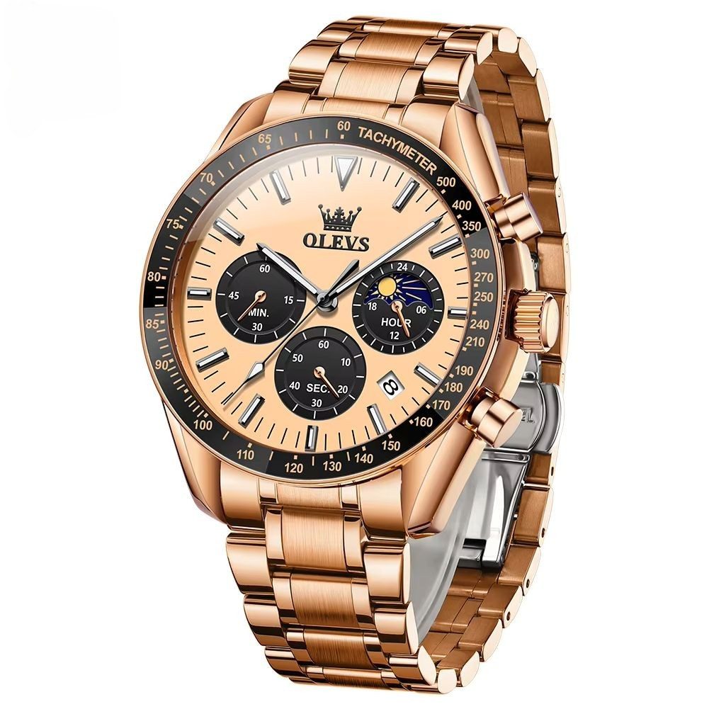 OLEVS Quarzuhr OLEVS Herrenarmbanduhr 3618 Roséfarben Edelstahl mit Tag-Nacht-Anzeige 3618