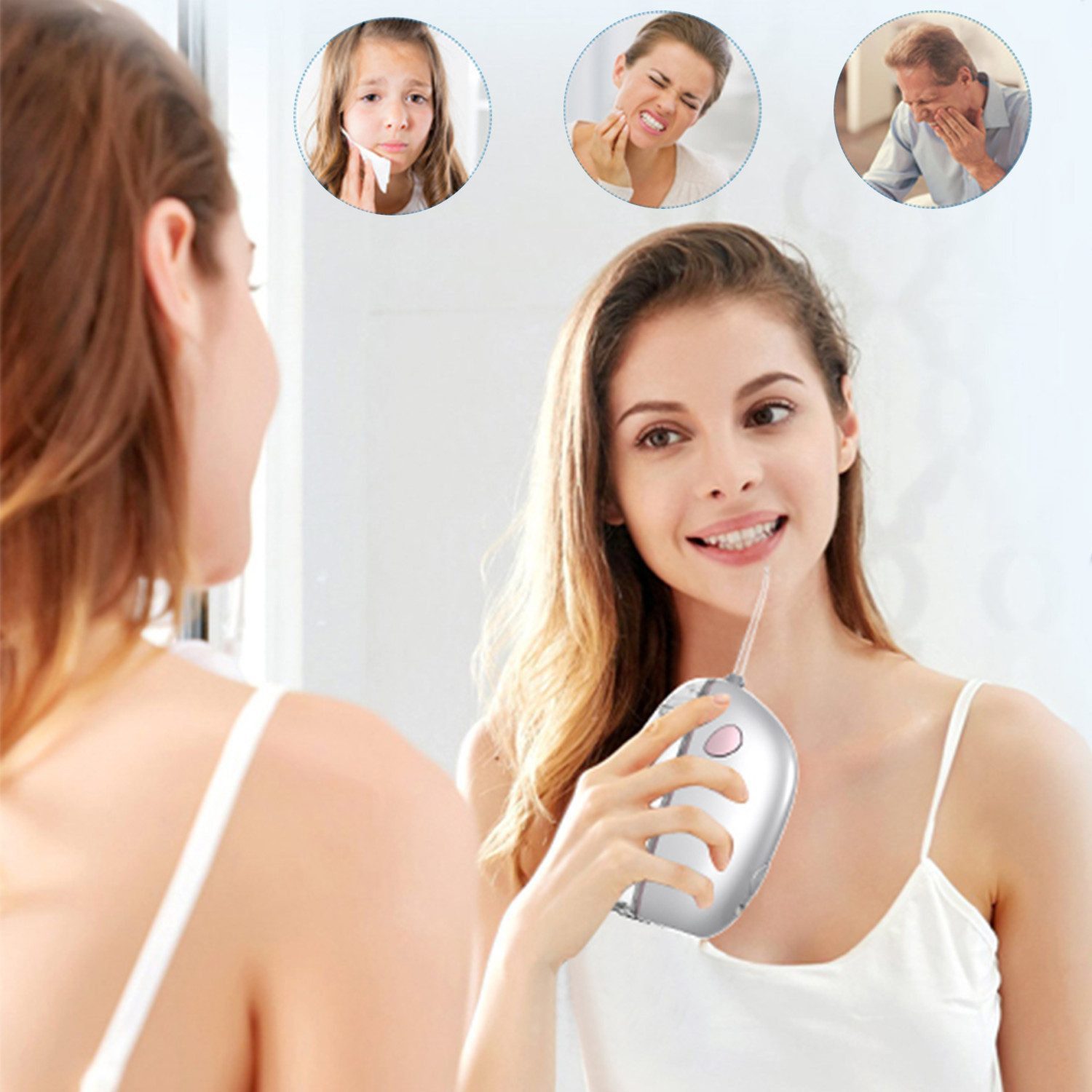 LIANNA Nachfüllstation Munddusche Zahnpflege Set, Zahnreinigungsset, Aufsätze: 1 St., 3 Reinigungsmodi, Tragbarer Dentalbewässer für Zahnpflege zu Hause