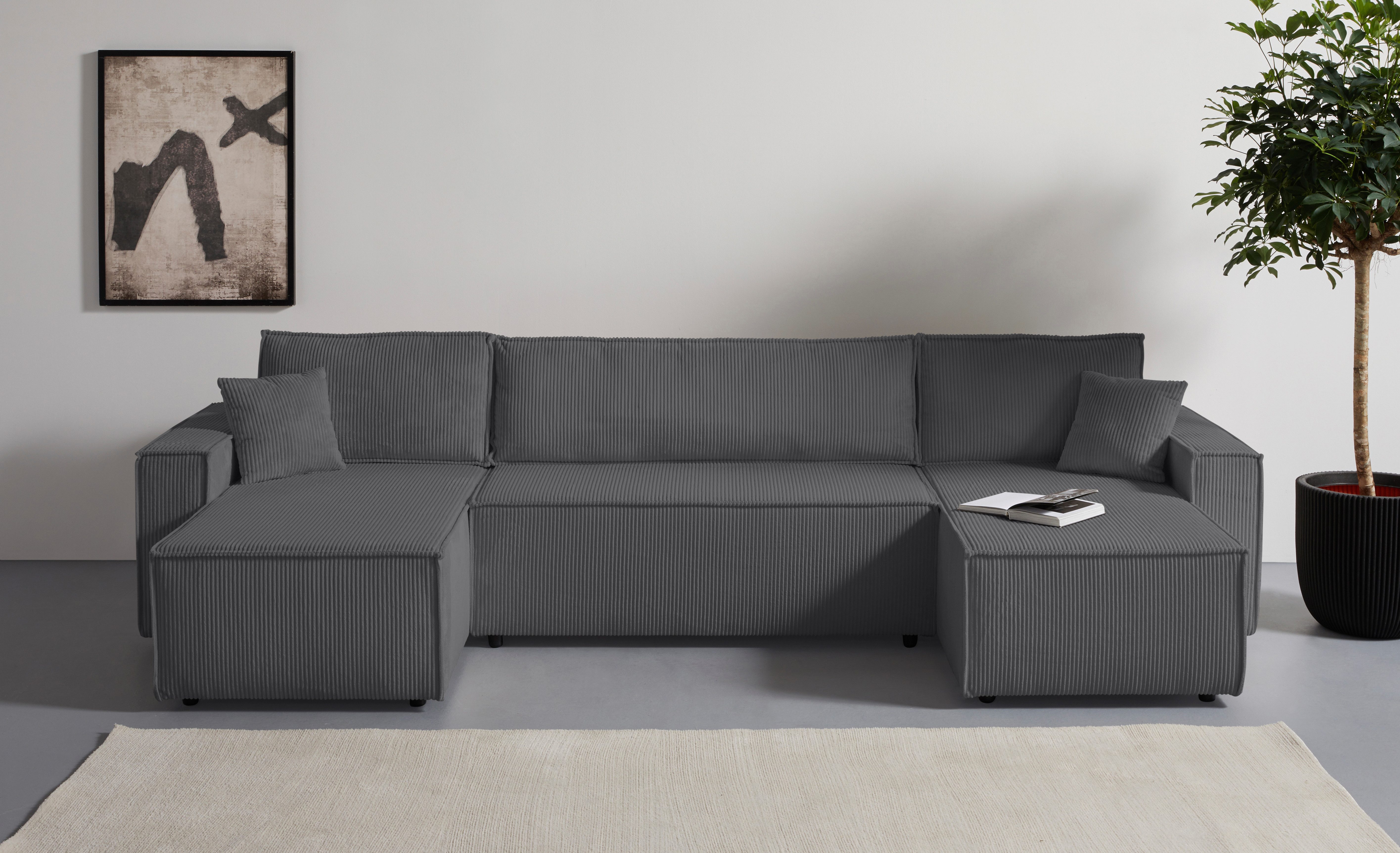 OTTO home Wohnlandschaft CASSI, 311 cm, U-Form, Schlafsofa, Bettkasten, Boxspringfederung, Cord, Schlaffunktion(133/270cm), Bettkasten, Taschen, Unser Tiefpreis