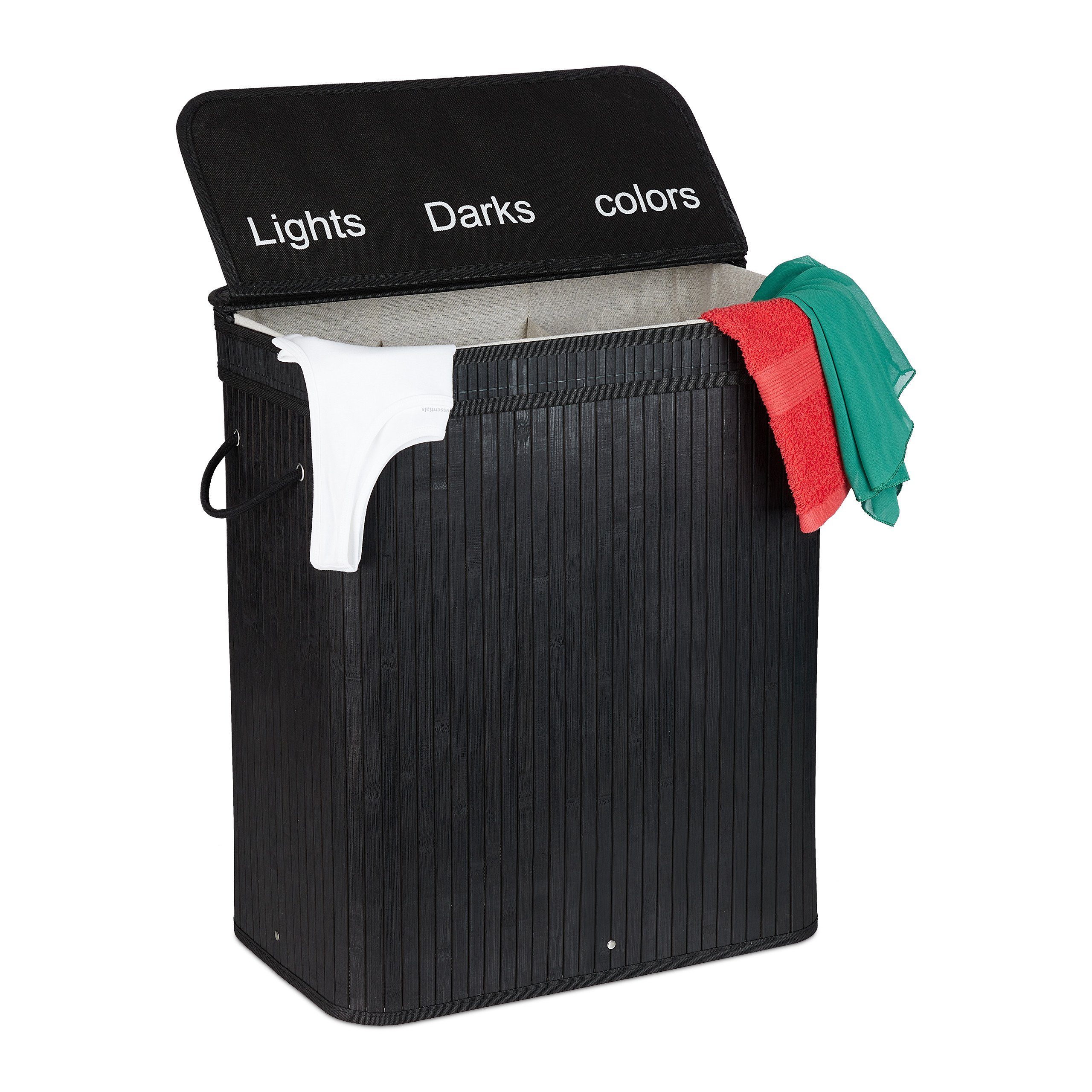 relaxdays Wäschekorb Wäschesortierer aus Bambus, schwarz günstig online kaufen