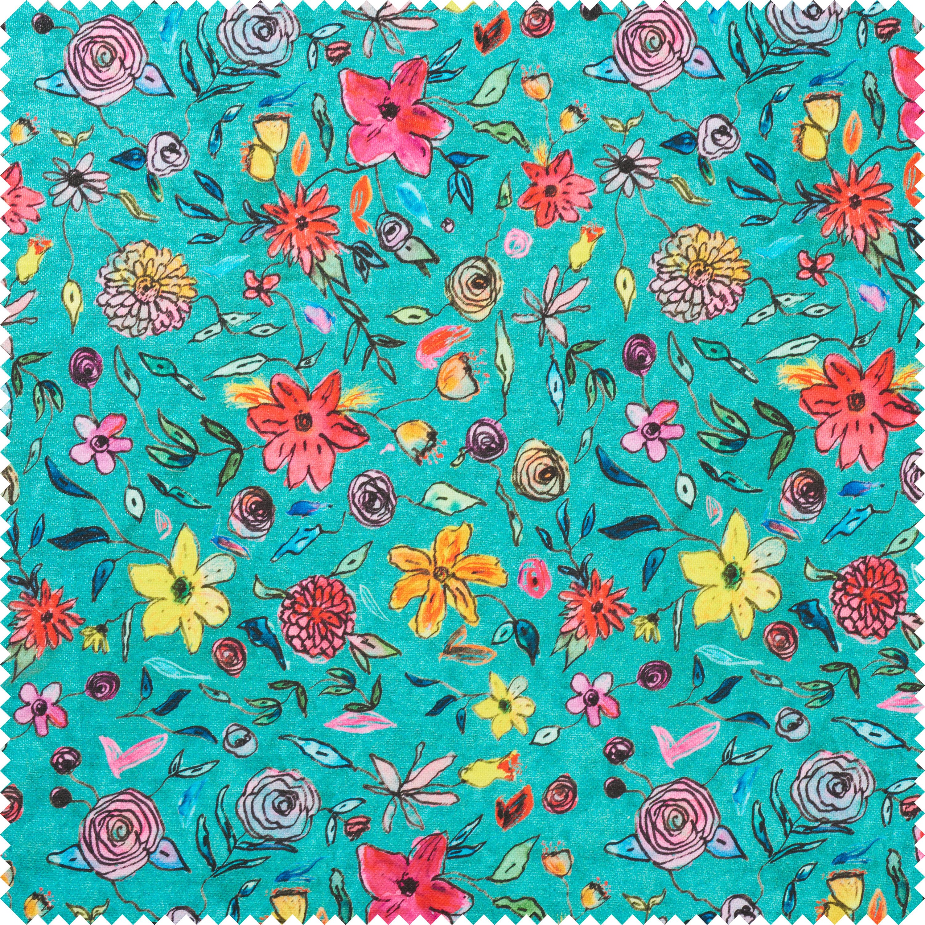 Globaltex Stoff Blumen-Türkis, 140 cm breit, Meterware