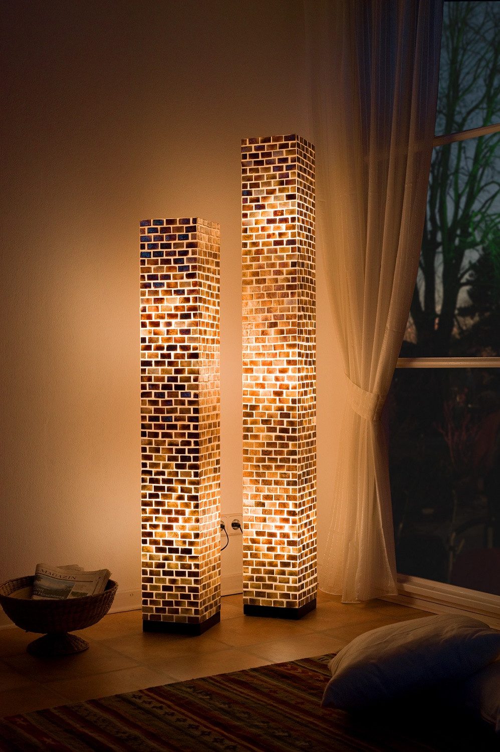 Stehlampe Stehleuchte mit Capiz-Mosaik auf Fiberglas - für LEDs - Ambiente Stehl