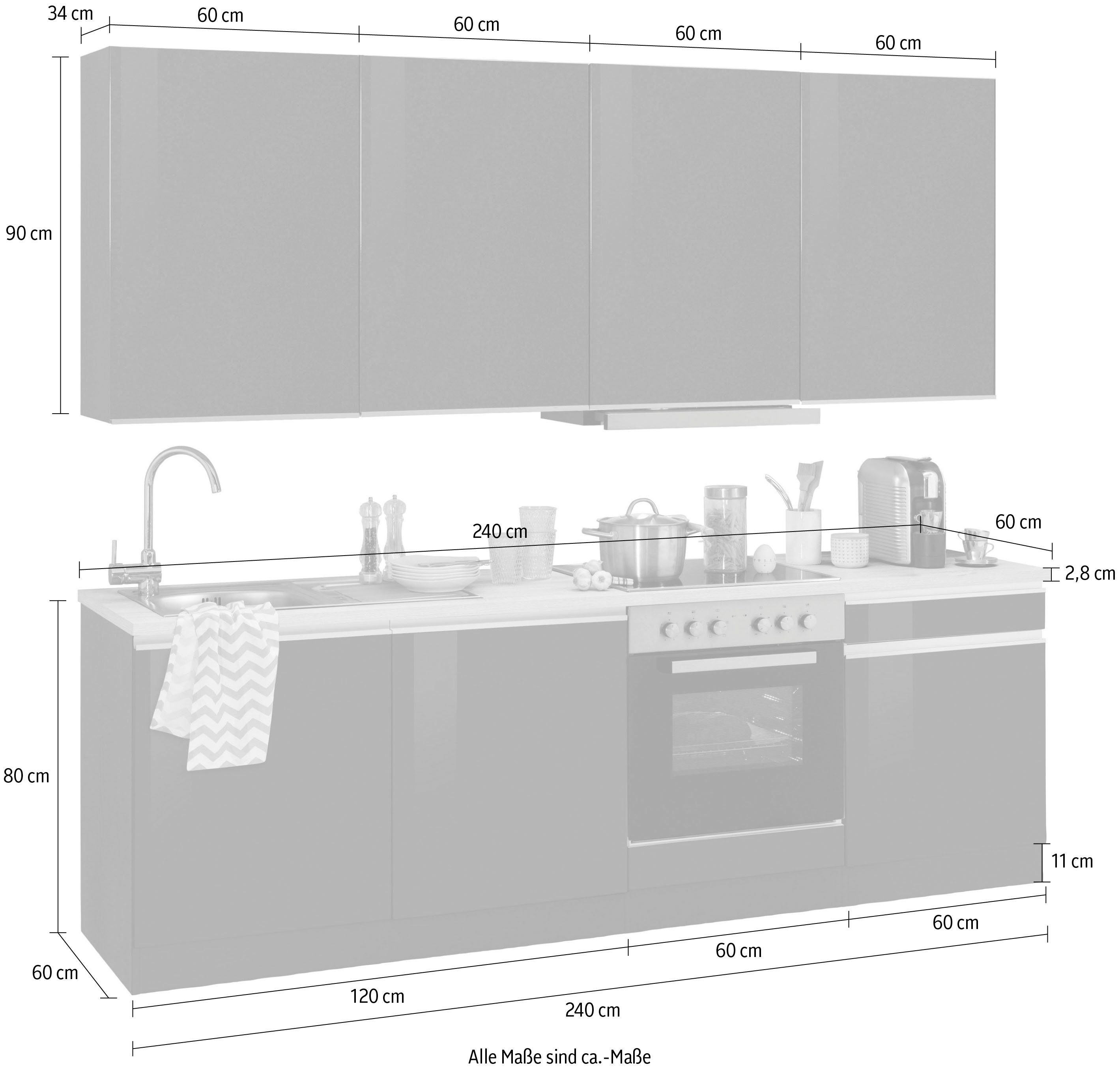 KOCHSTATION Küchenzeile KS-Ohio, mit E-Geräten, Breite 240 cm