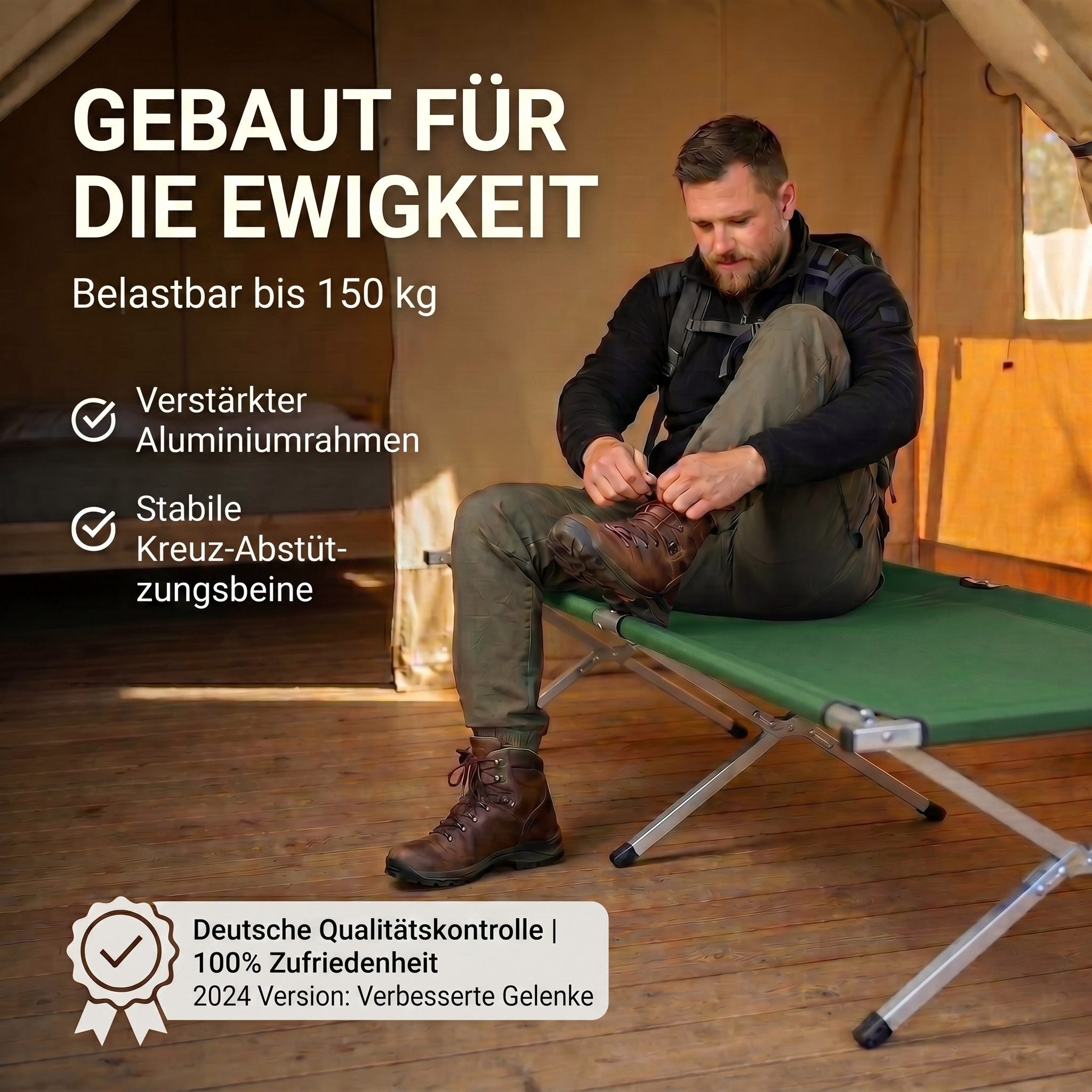 Goods+Gadgets Feldbett Faltbares Aluminium-Feldbett – Robust & Leicht für Camping & Gästebett (Campingbett, Klappbett) Gästebett aus Aluminium