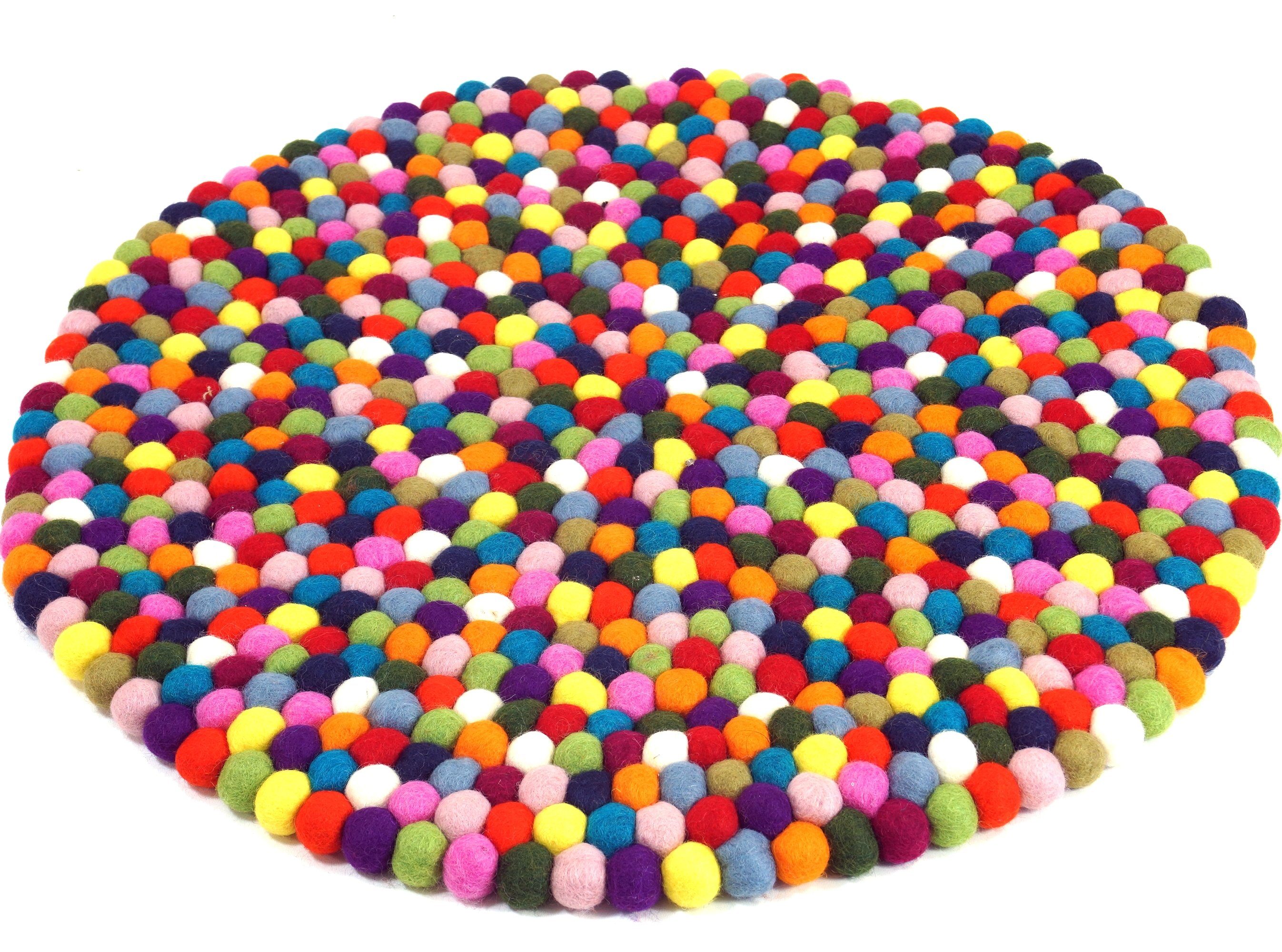 Guru-Shop Teppich Filzkugel-Teppich bunt 60 cm, Höhe: 2 mm