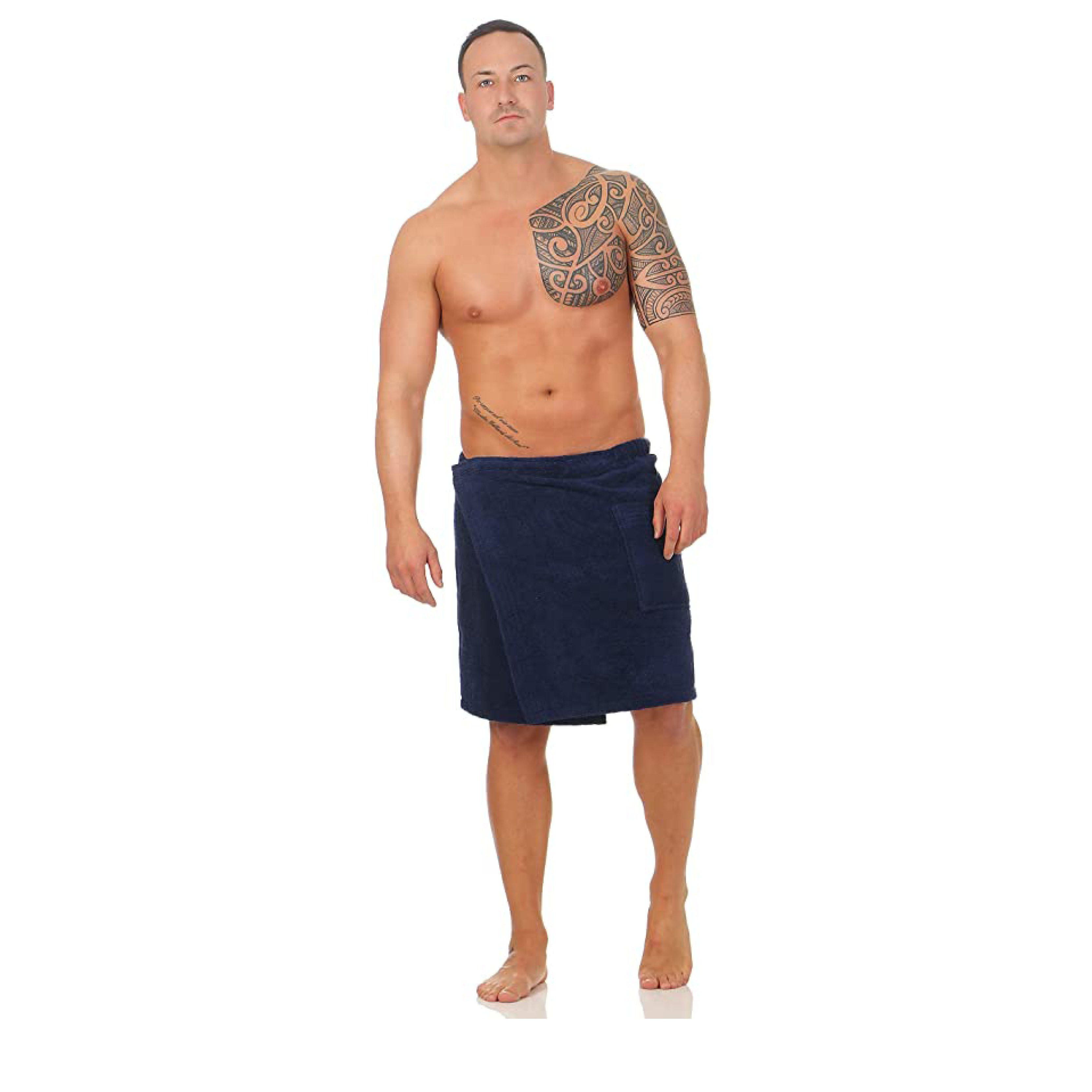 CLASS HOME COLLECTION Saunatuch Class Home Collection Herren Frottee Saunakilt, Saunatuch mit Klettverschluss und Gummizug, Sauna Sarong Knielang 50 x 136 cm, 100% Baumwolle, mit Klettverschluss Navy