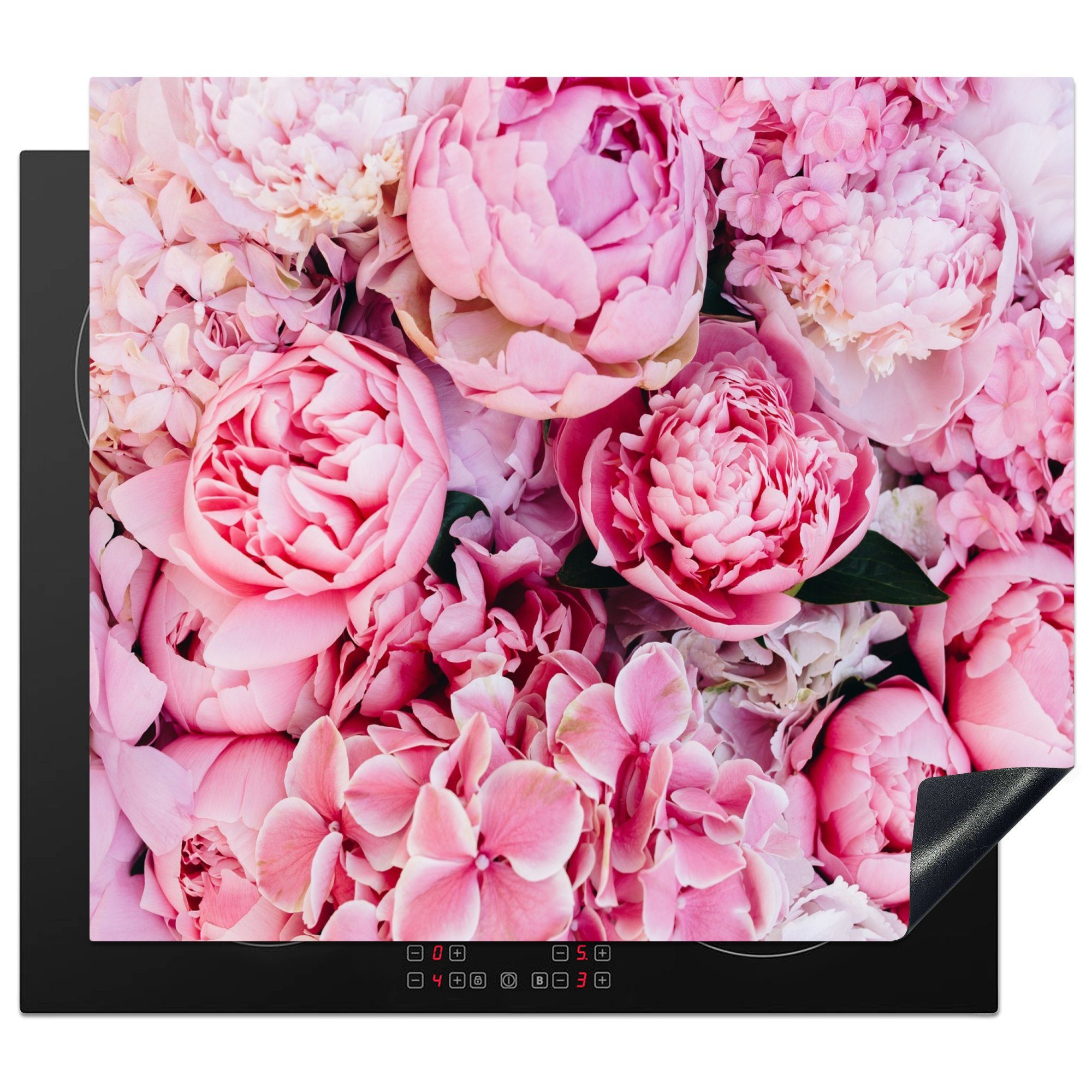 MuchoWow Herdblende-/Abdeckplatte Blumen - Rosa - Rosen, Vinyl, (1 tlg), 57x51 cm, Induktionsschutz, Induktionskochfeld, Ceranfeldabdeckung