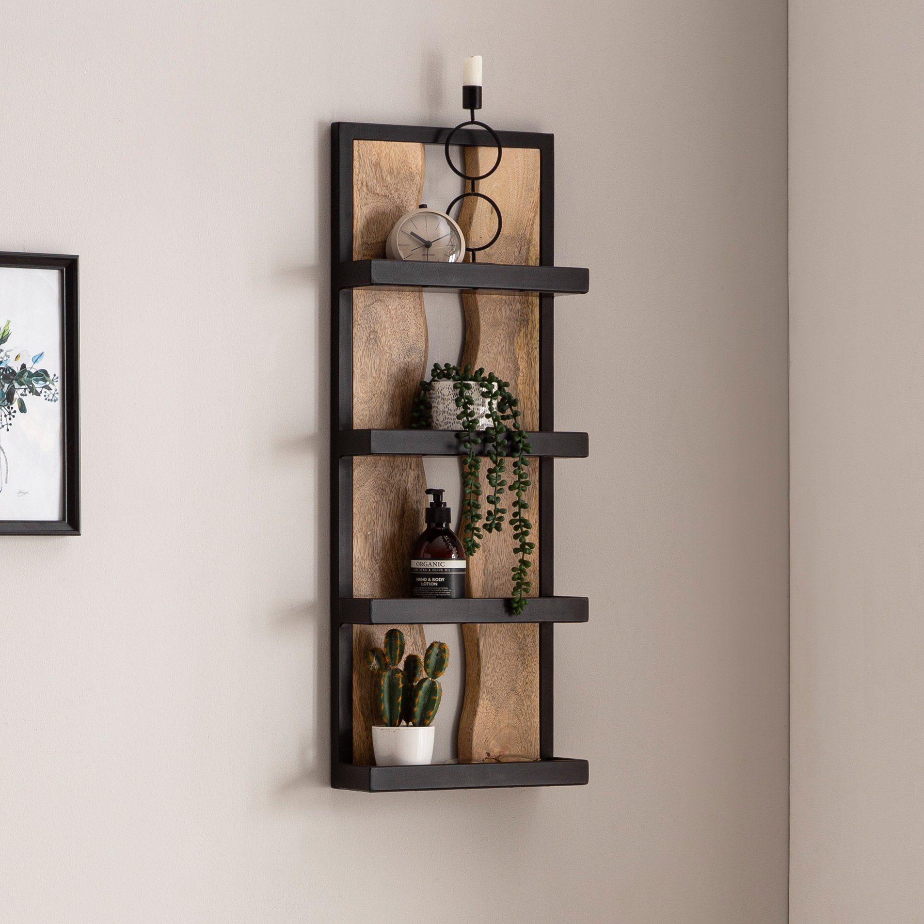 FINEBUY Wandregal FB95877, 30x80x10 cm Mango günstig online kaufen