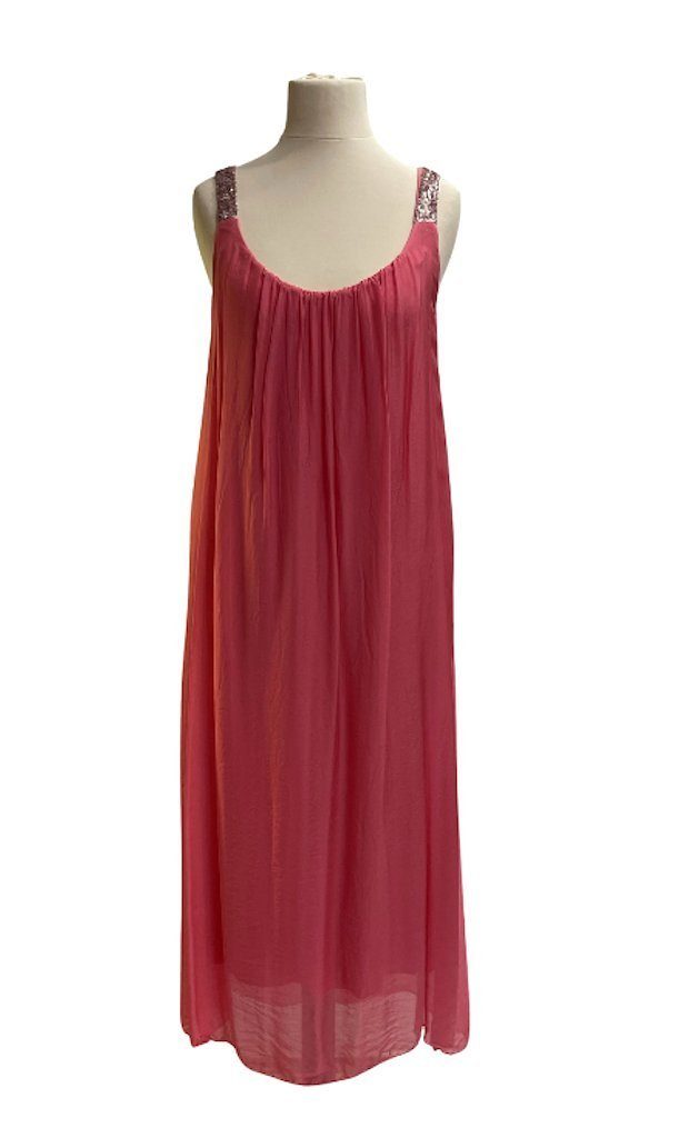 BZNA Sommerkleid Langes Seidenkleid Sommer DressUni Pailetten elegant mit Pailletten am Träger Pink