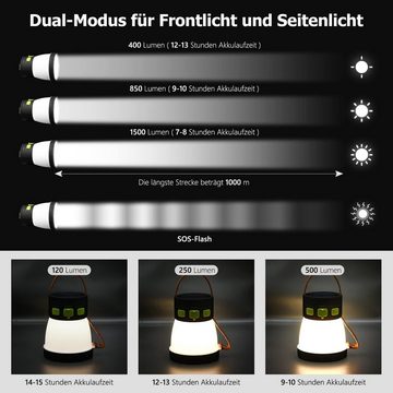 yozhiqu Außen-Tischleuchte LED Solar Campinglampe, 1500 Lumen, wiederaufladbar, Taschenlampe, RGB-Nachtlicht und Powerbank-Funktion. Ideal für Wandern, Camping