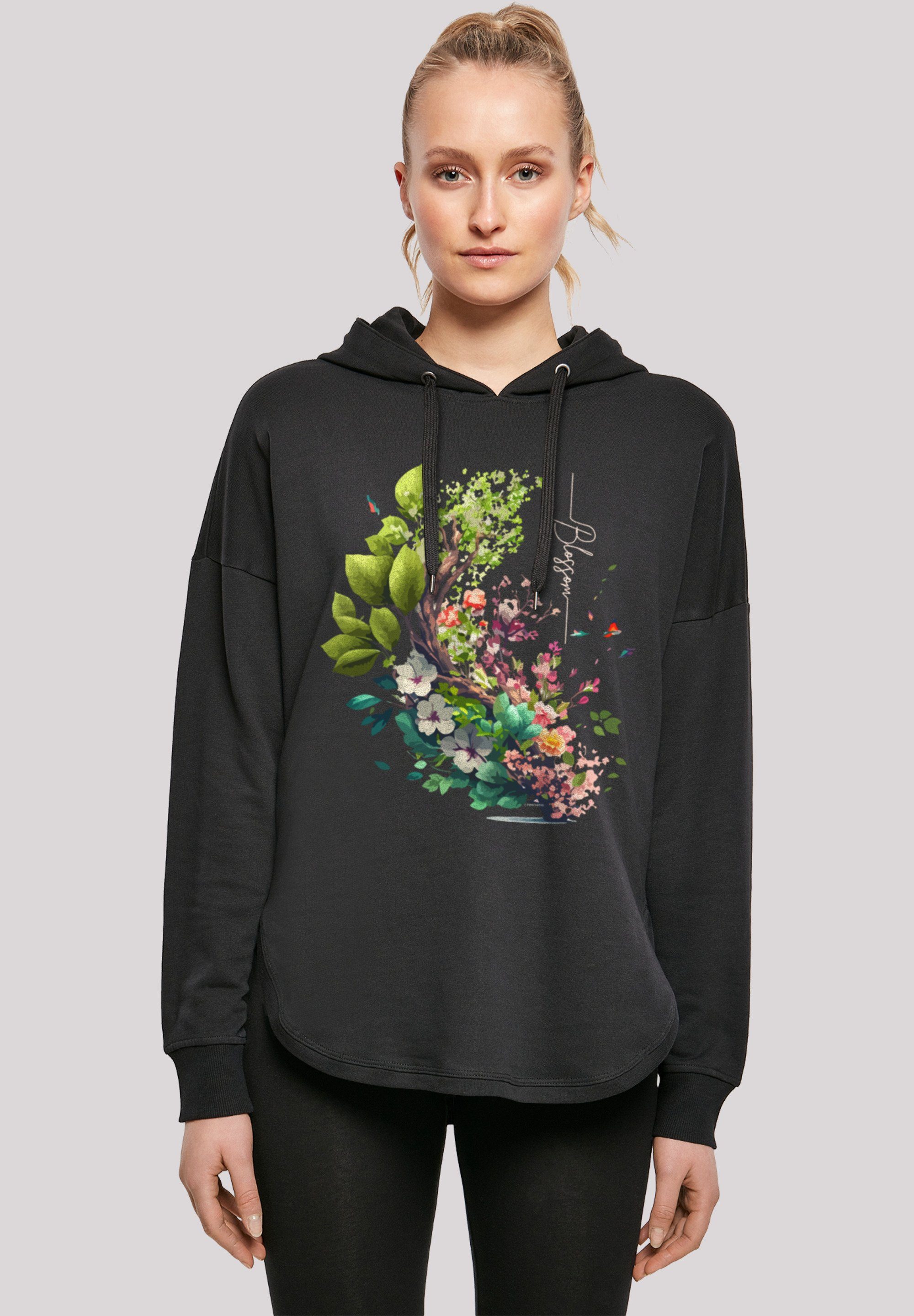 F4NT4STIC Kapuzenpullover Baum mit Blumen Oversize Hoodie Print schwarz