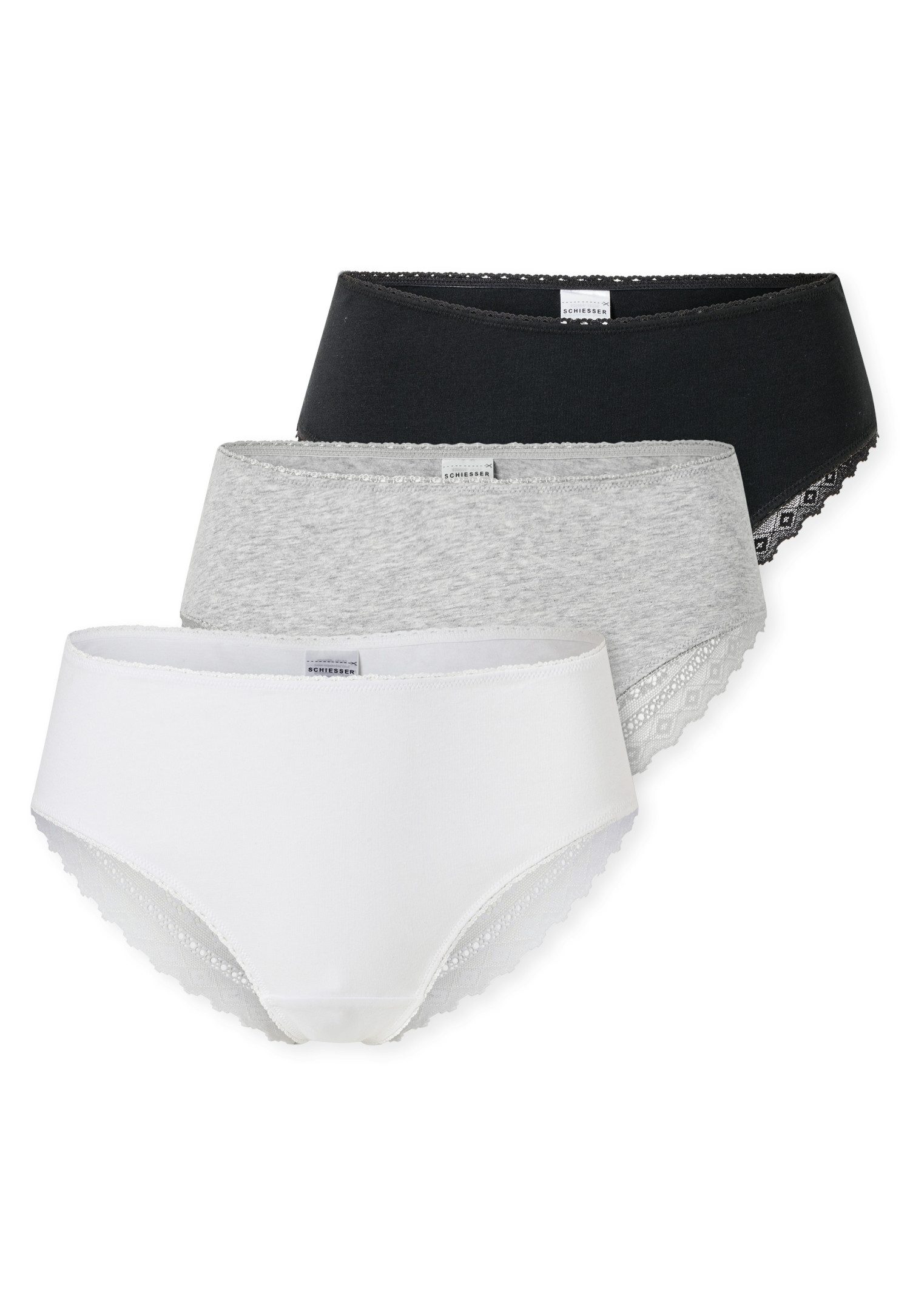 Schiesser Brasilslip Modern Multipacks (3er Pack) Spitzenbänder, Single-Jersey, Baumwollmischung