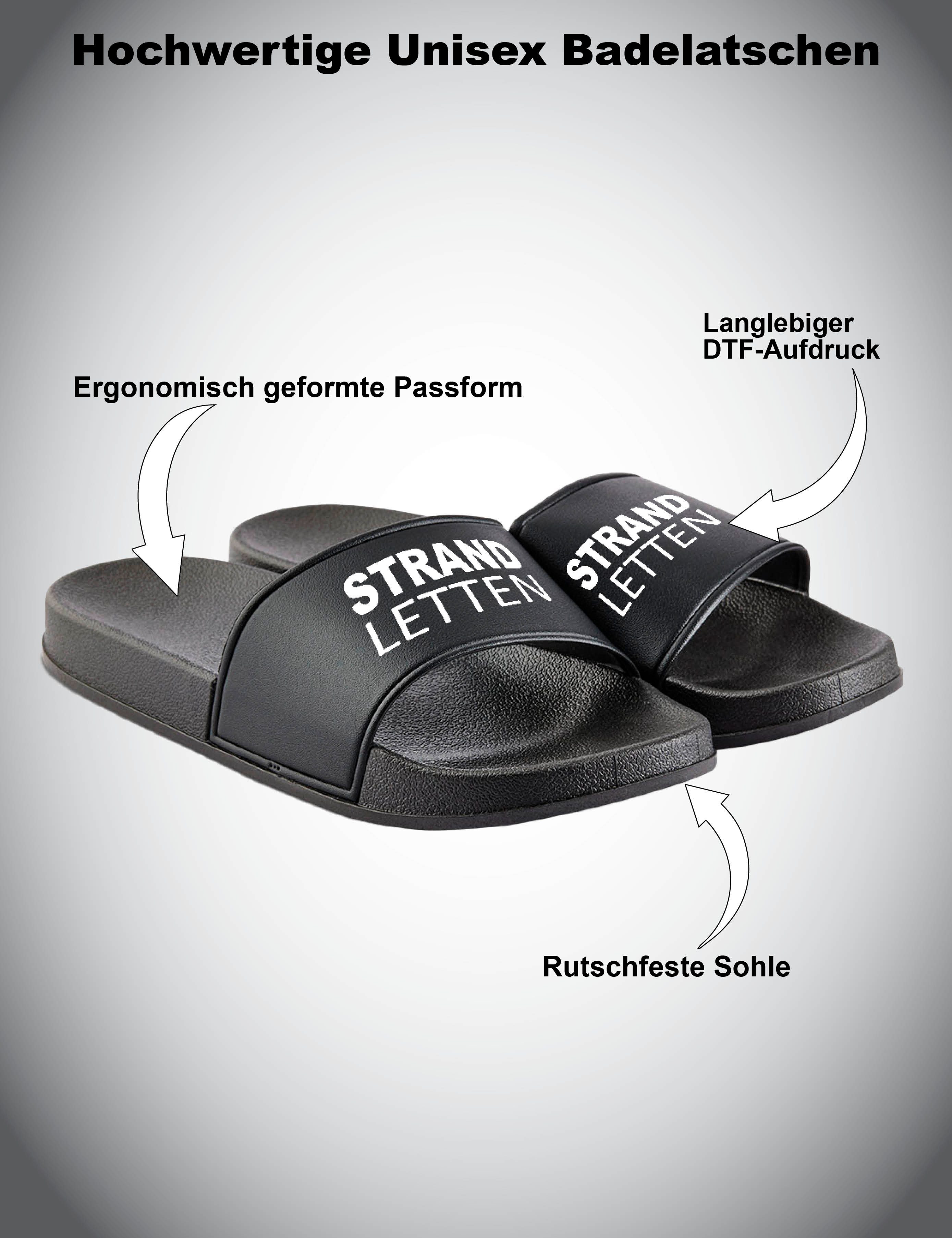 Youth Designz Herren Damen Badelatschen "Strand Letten" Fun-Print stylisch Geschenk Badeschuh mit coolen Aufdruck für Männer und Frauen um ein Statement zu setzen