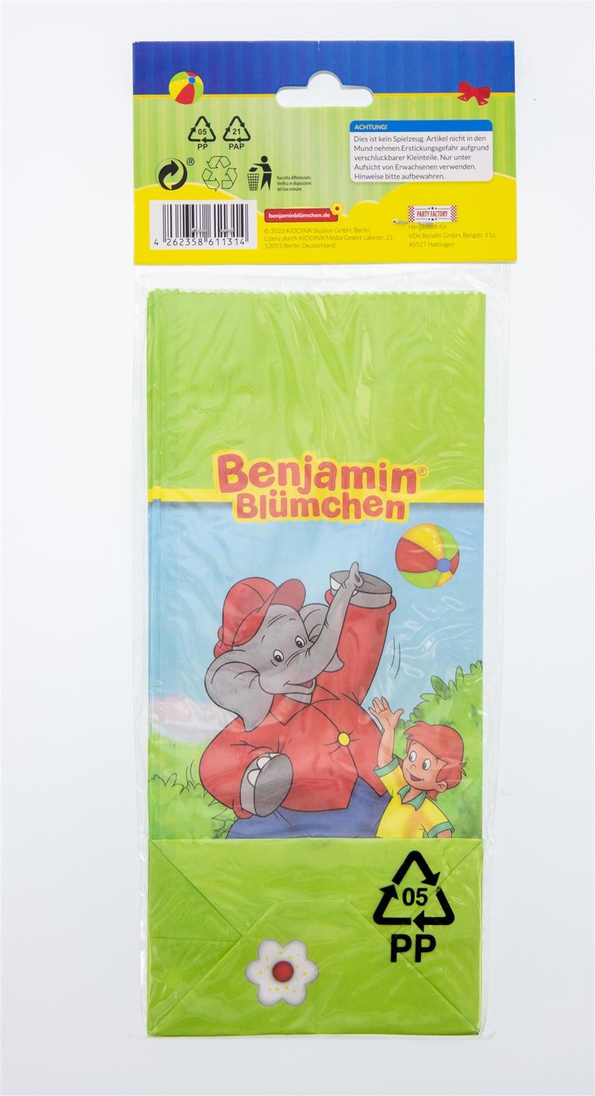 Party Factory Geschenktüten Benjamin Blümchen Party-Tüte Papier inkl. Sticker 10 Stk., (10St), Mit den Partytütchen machen Sie jede Party elefantastisch!