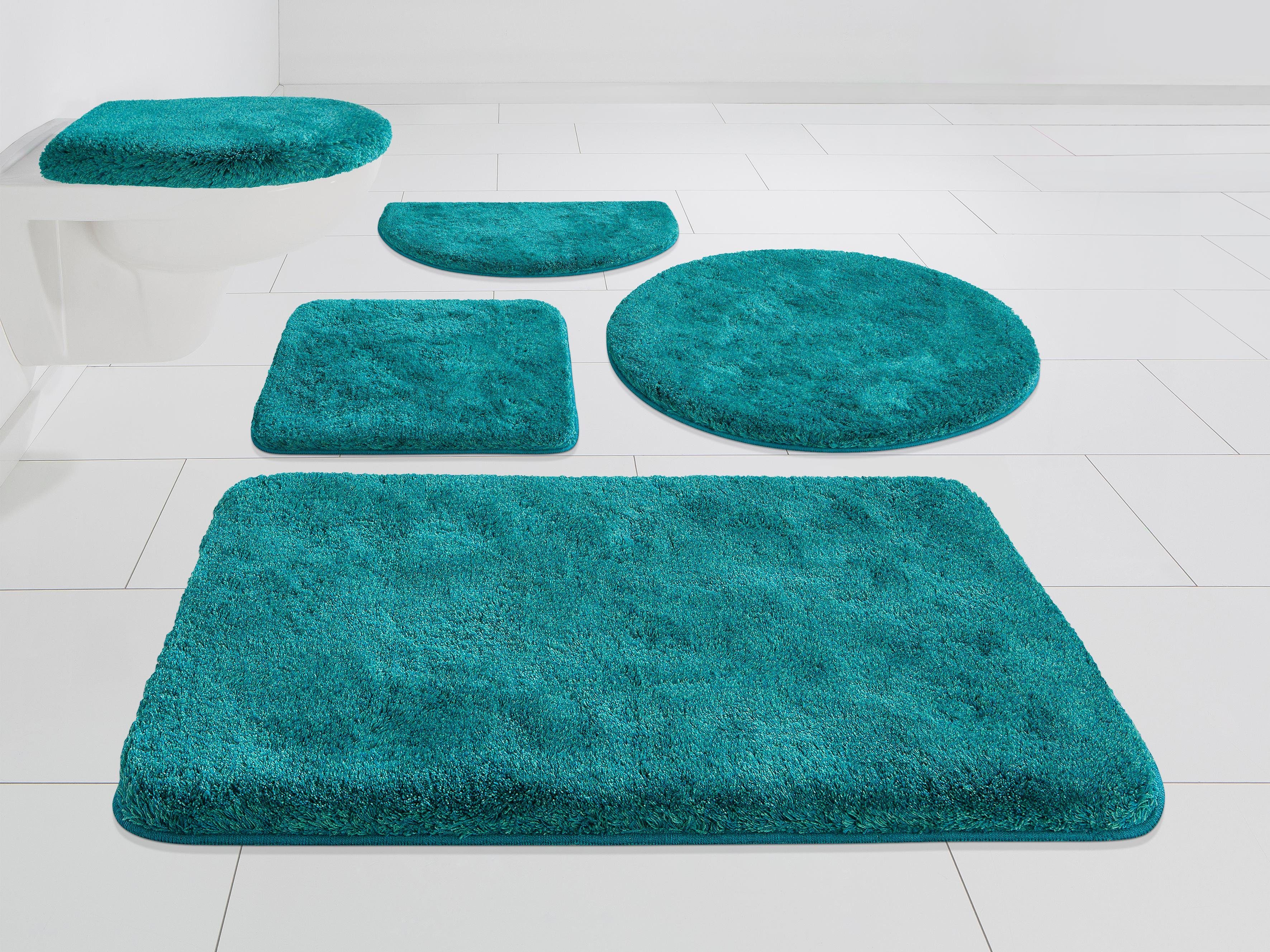 Grund Badematte Melos, Badvorleger, Badezimmer Teppich, sehr weich, Höhe 27 mm, rutschhemmend beschichtet, fußbodenheizungsgeeignet, Kunstfaser, rechteckig, 3-tlg. Stand-WC Set, melierte Optik, sehr weicher Flor, Melange-Effekt, Made in Europe