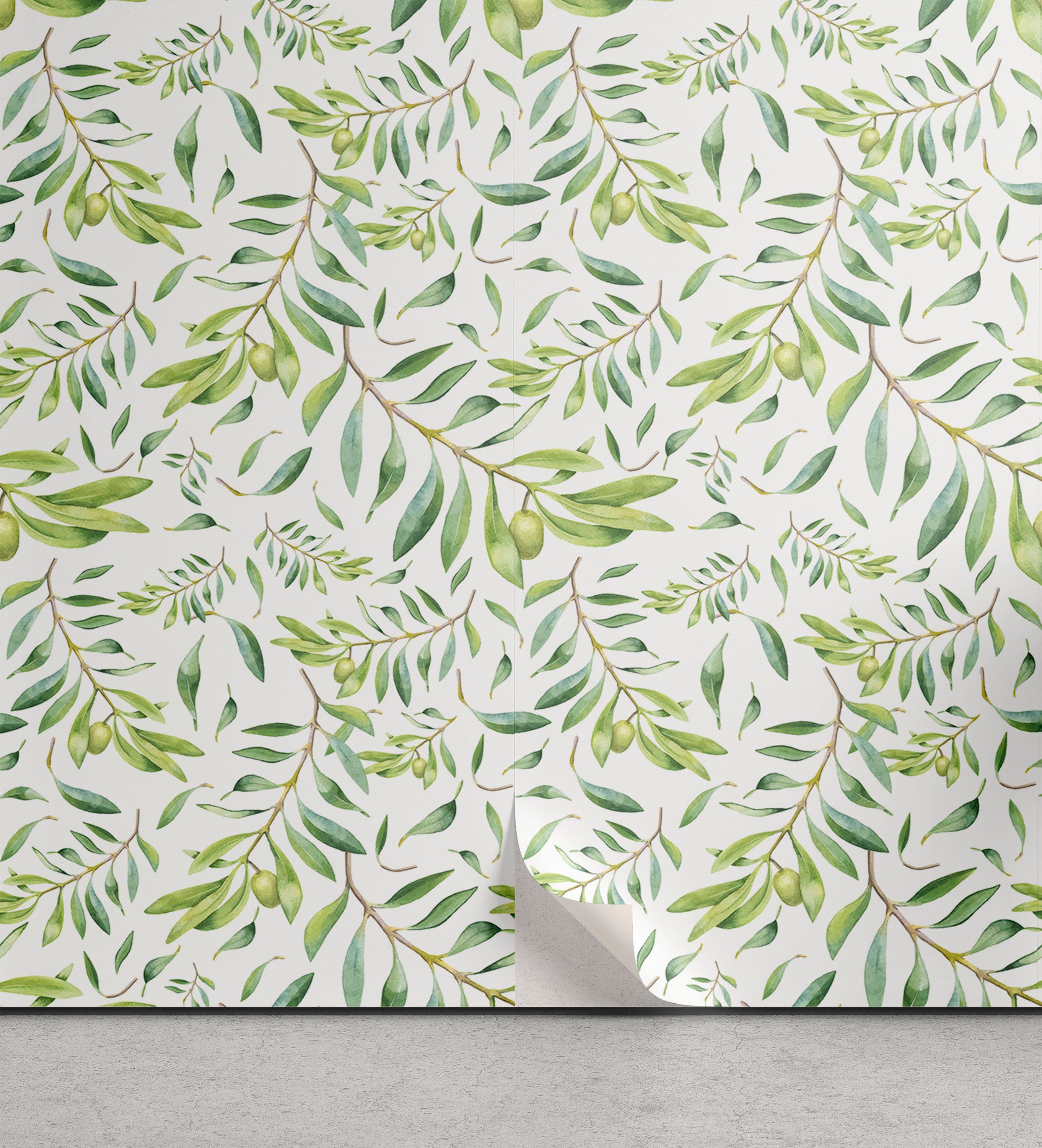 Abakuhaus Vinyltapete selbstklebendes Wohnzimmer Küchenakzent, Olivenbaum Grünes Blatt