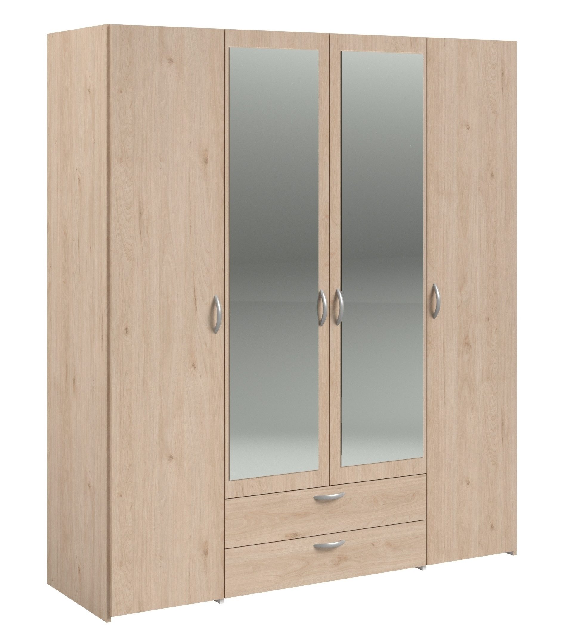 Parisot Kleiderschrank Daily 13 5 Böden, 2 Stangen, 2 Schübe, Eiche Dekor/Spiegel - 160x185x51cm BxHxT