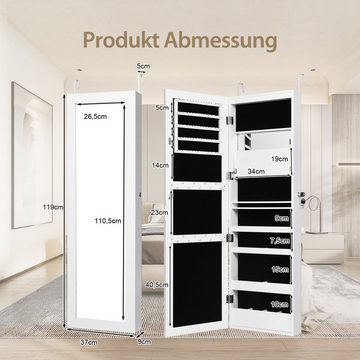 COSTWAY Schmuckschrank mit Spiegel, abschließbar, Tür-/Wandmontage, 37x120cm