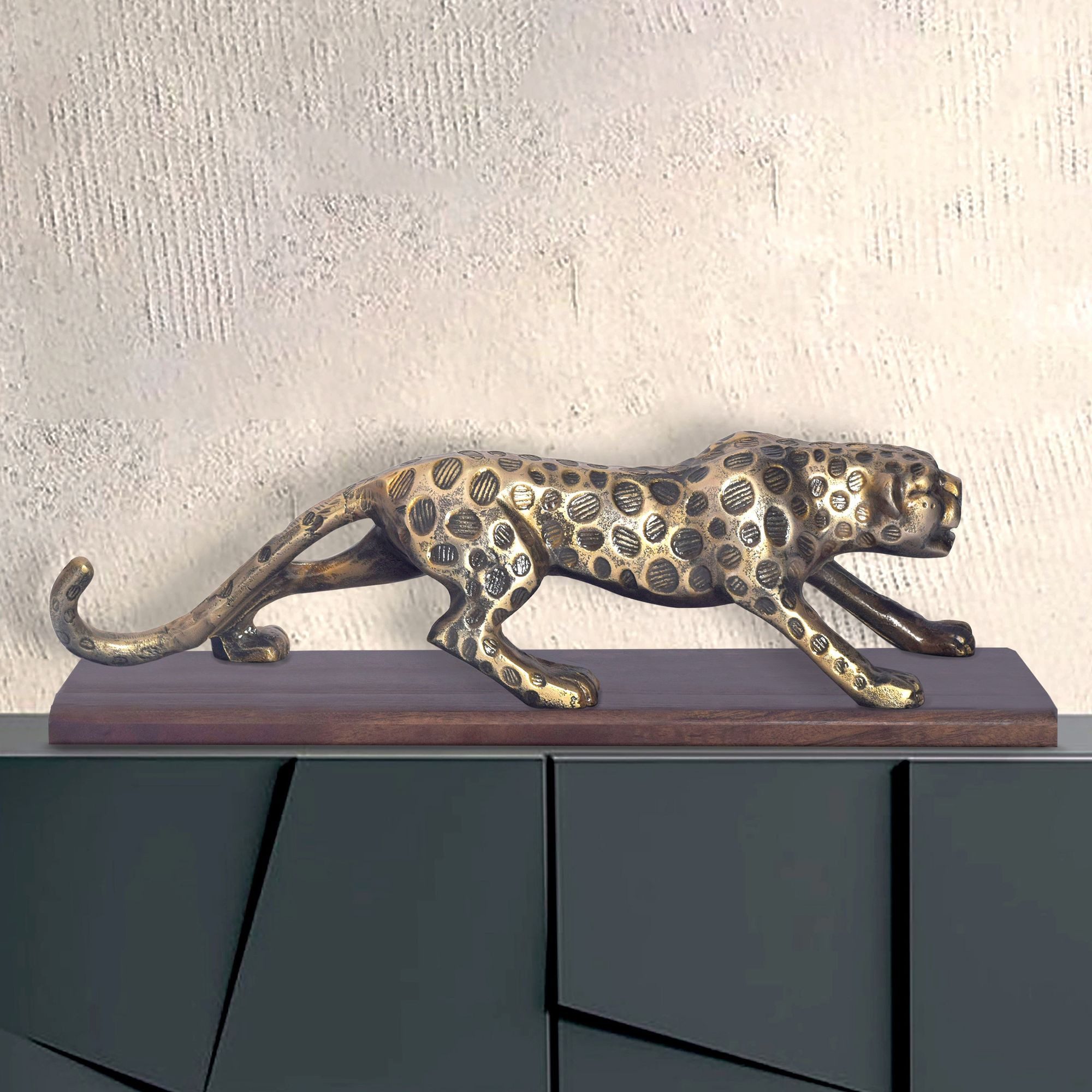 FINEBUY Dekofigur Deko Panther Wohndeko 63 cm Aluminium Gold Dekoration Mod günstig online kaufen
