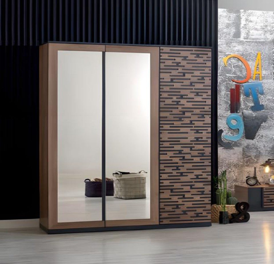 Xlmoebel Kleiderschrank Brauner Holzschrank mit eleganter Optik und drei Türen Made in Europa