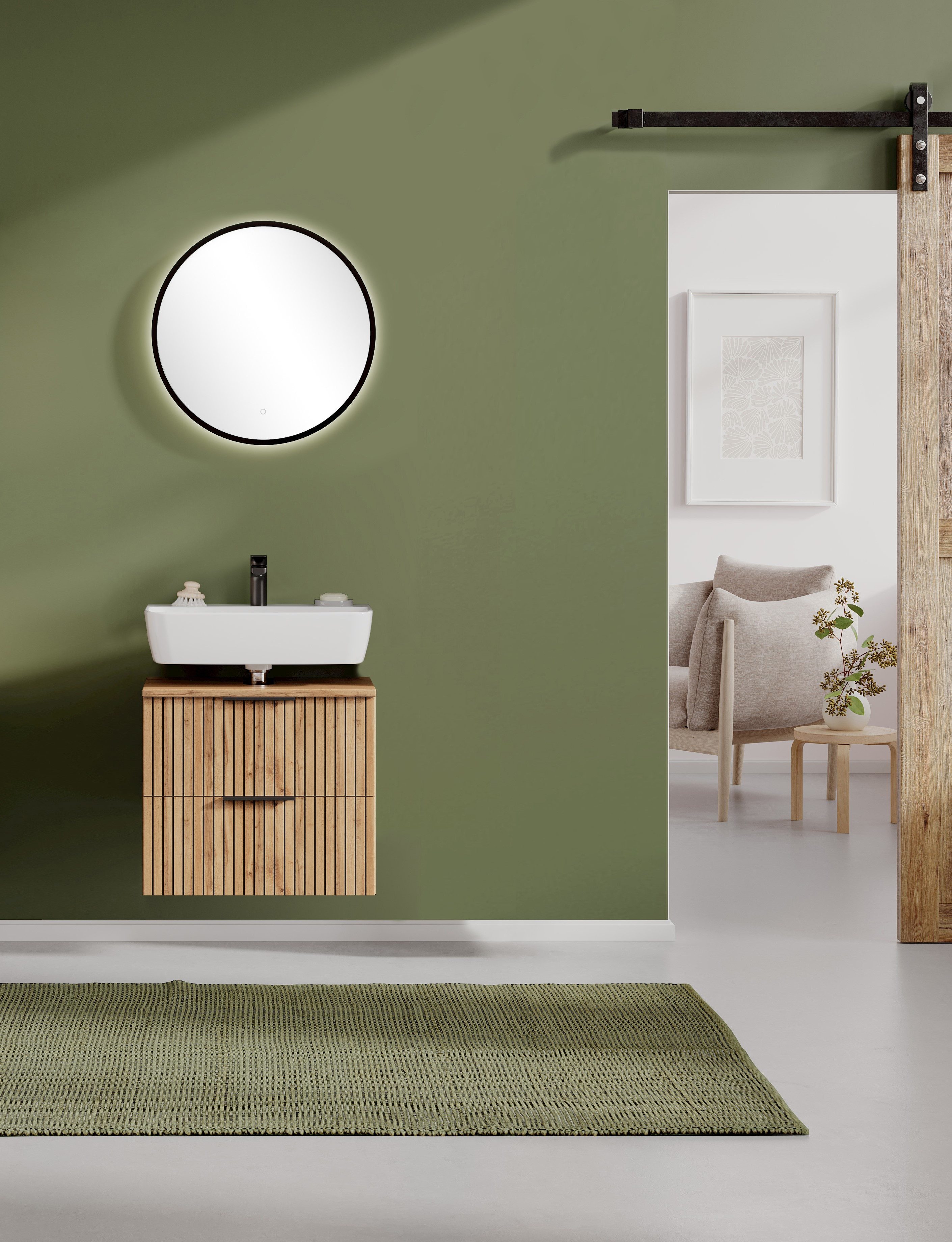 welltime Badezimmer-Set Welltime Möbel, Carlton Unterbecken-Set 2teilig, 60 cm, gestreift, (2-St)