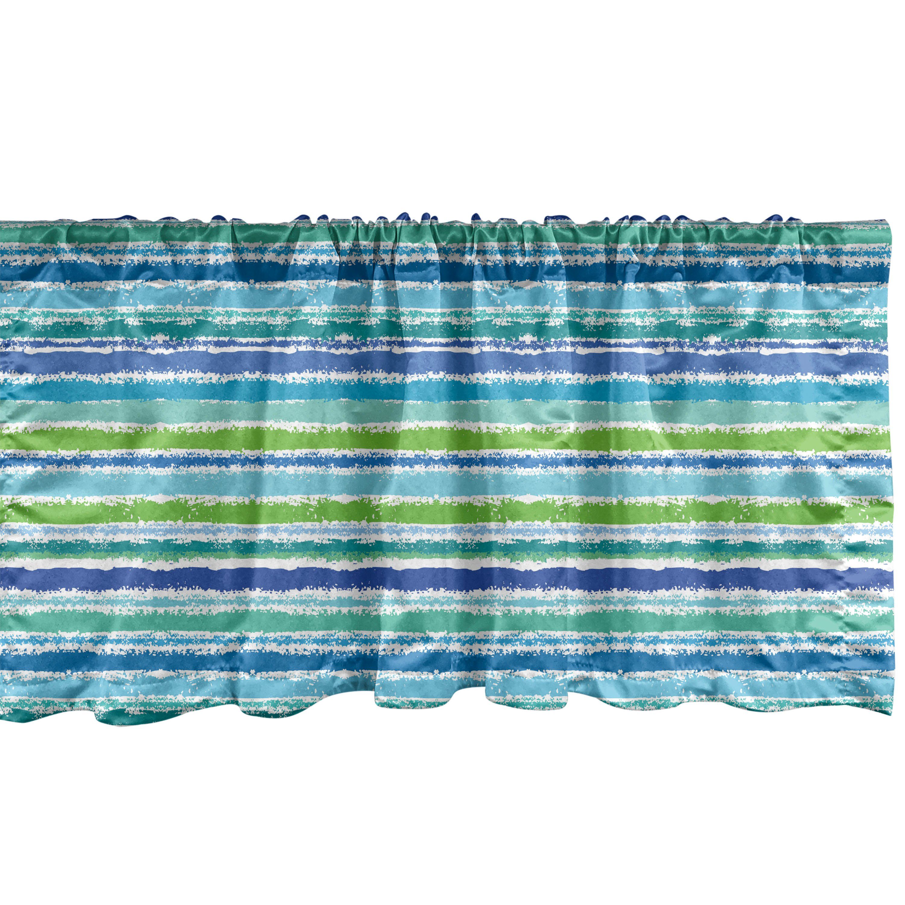 Scheibengardine Vorhang Volant für Küche Schlafzimmer Dekor mit Stangentasche, Abakuhaus, Microfaser, Weinlese-Streifen Blau, Grün-Töne Kunst