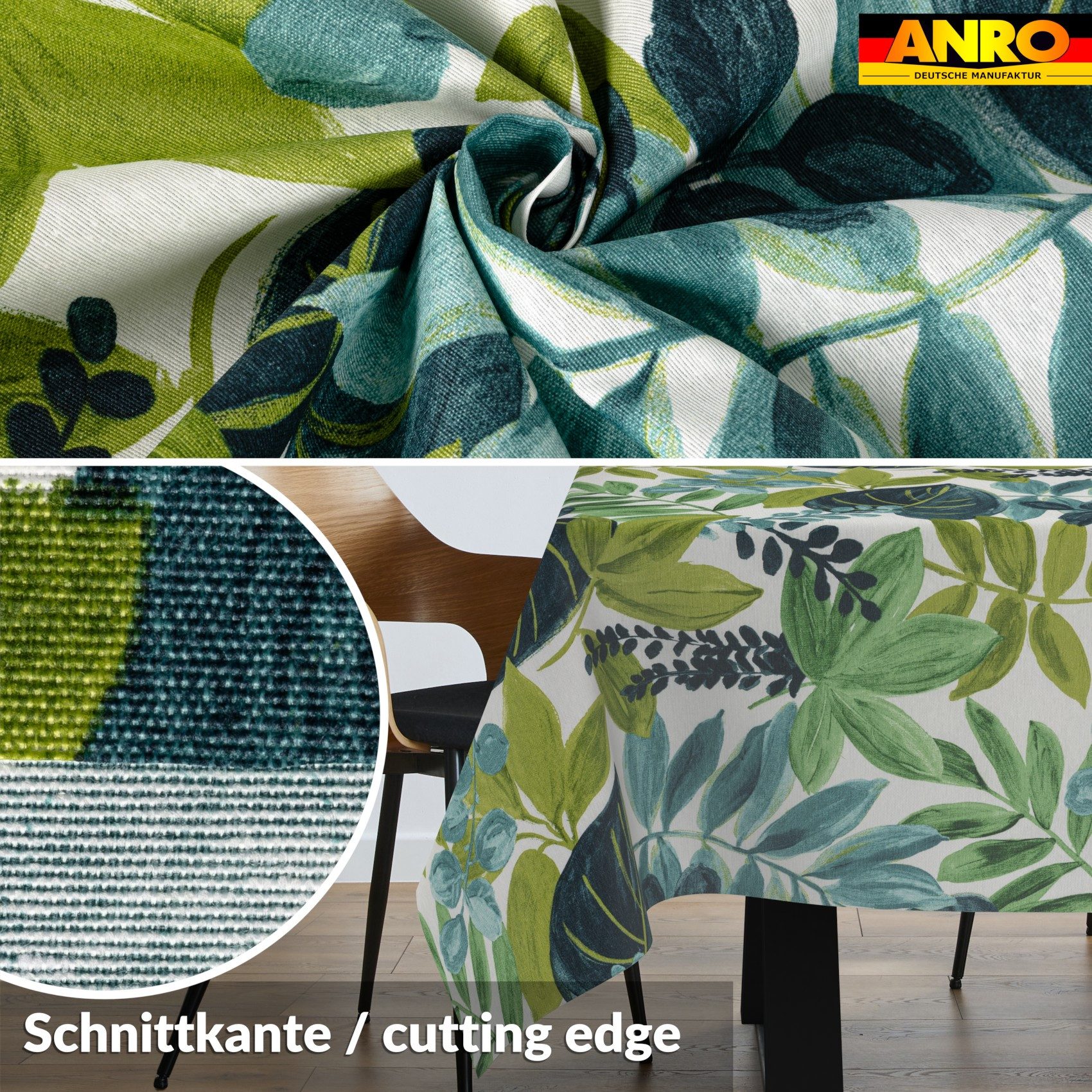 ANRO Tischdecke abwaschbar Tischtuch Baumwolle Polyester wasserabweisend (Einzelstück 1-tlg), Schmutzabweisend Botanik Grüntöne 100x140cm