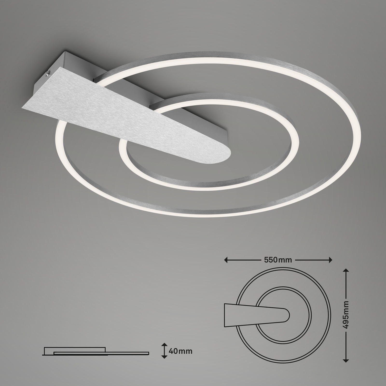 Briloner Leuchten LED Deckenleuchte 3543-018, LED, Deckenlampe dimmbar, verbaut, aluminiumfarbig, LED 3000 Lumen, Warmweiß, fest