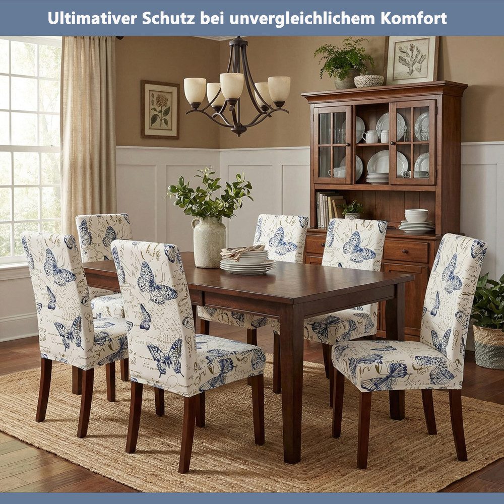 Agger Stuhlhusse Stuhlhussen 4/6er Set Stretch Stuhlbezug, Modernes Muster Abnehmbarer, Waschbar Stuhl Hussen für Wohnzimmer, Esszimmerstühle – Bild 3 von 5