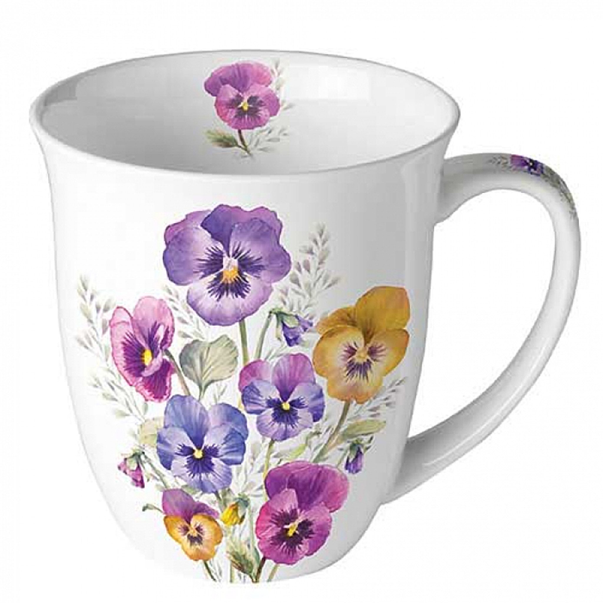 Ambiente Luxury Paper Products Tasse, Keramik, Tasse 10cm Porzellan mit Stiefmütterchen Motiv Violett / Weiß