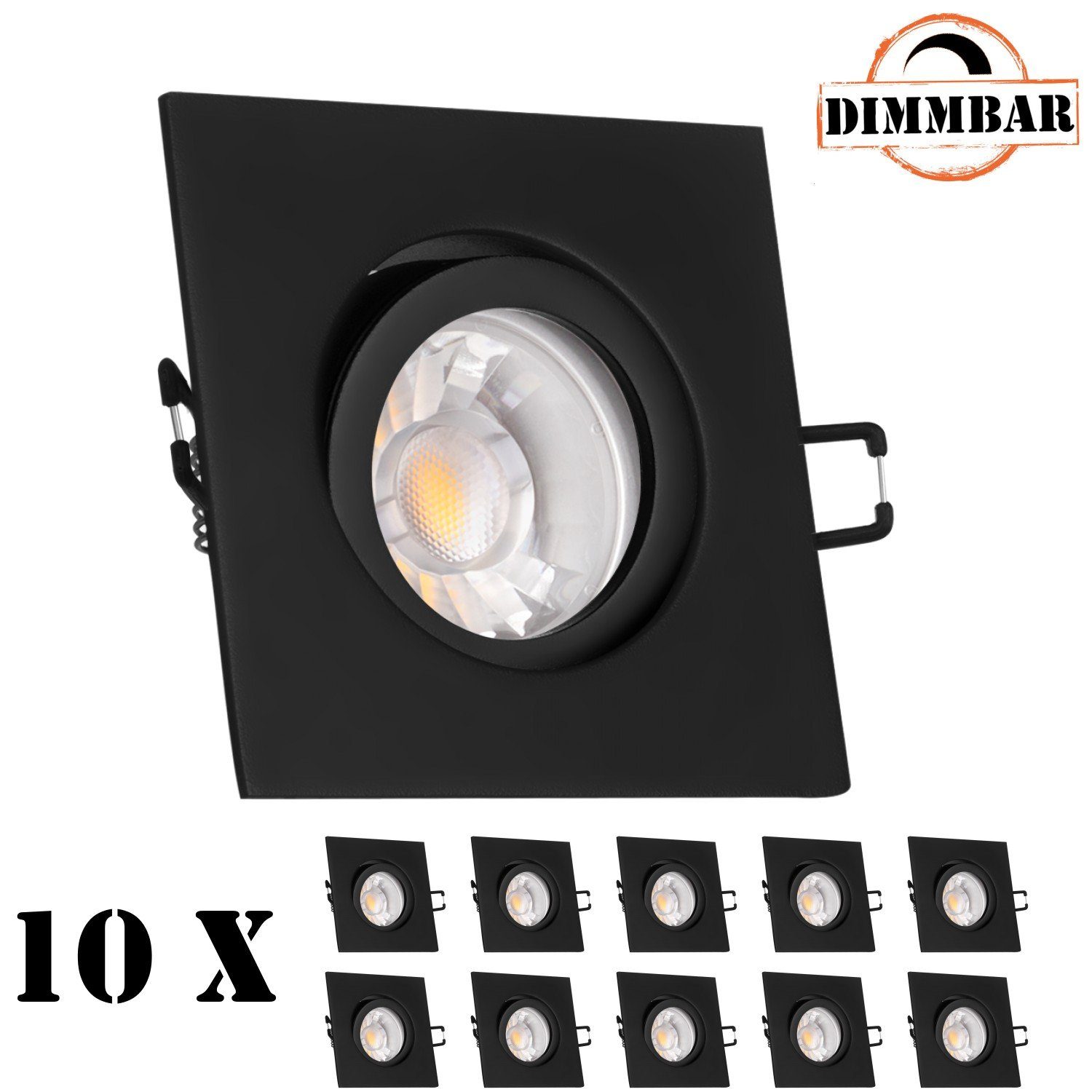 LEDANDO LED Einbaustrahler 10er LED Einbaustrahler Set schwarz matt mit COB dimmbaren LED GU10 Ma