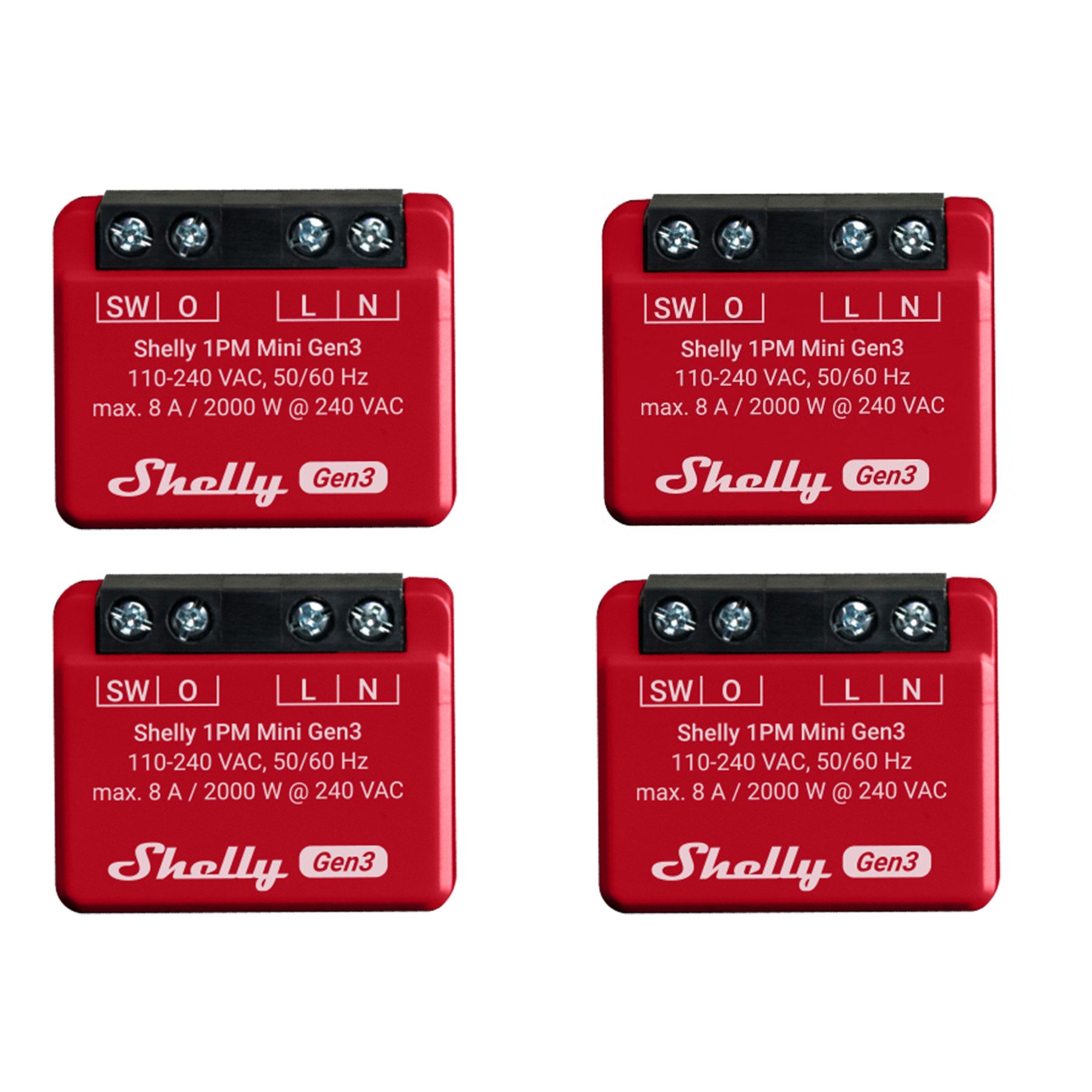 Shelly SHELLY WLAN-Schaltaktor 1PM Mini Gen 3, rot, 4 Stück Unterputzschalter