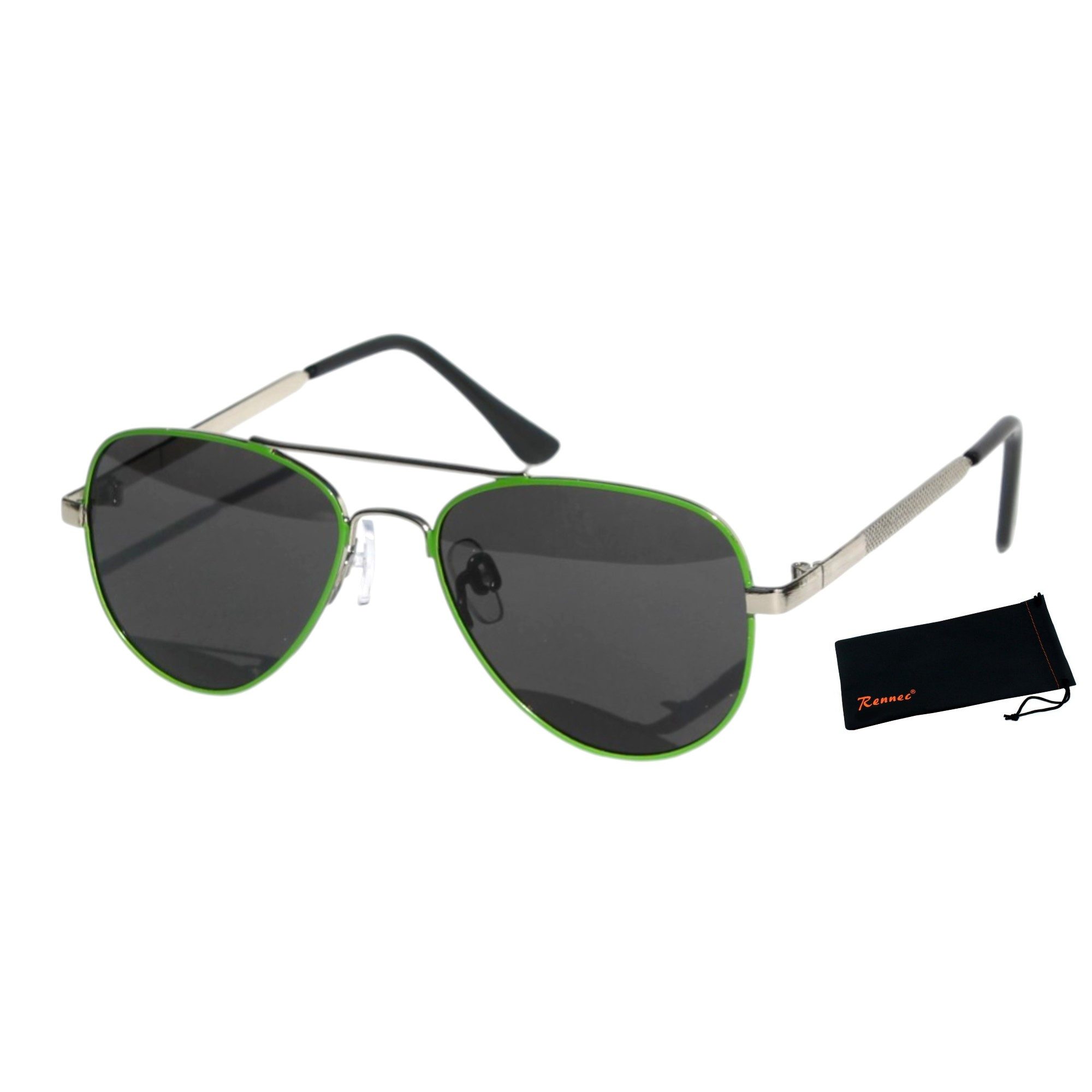 Rennec Sonnenbrille Kinder Pilotenbrille Polarisiert Jungen Mädchen 6 bis 11 Jahre (inklusive Brillenbeutel) Gläser UV400 Schwarz Getönt, stabiles Metallgestell