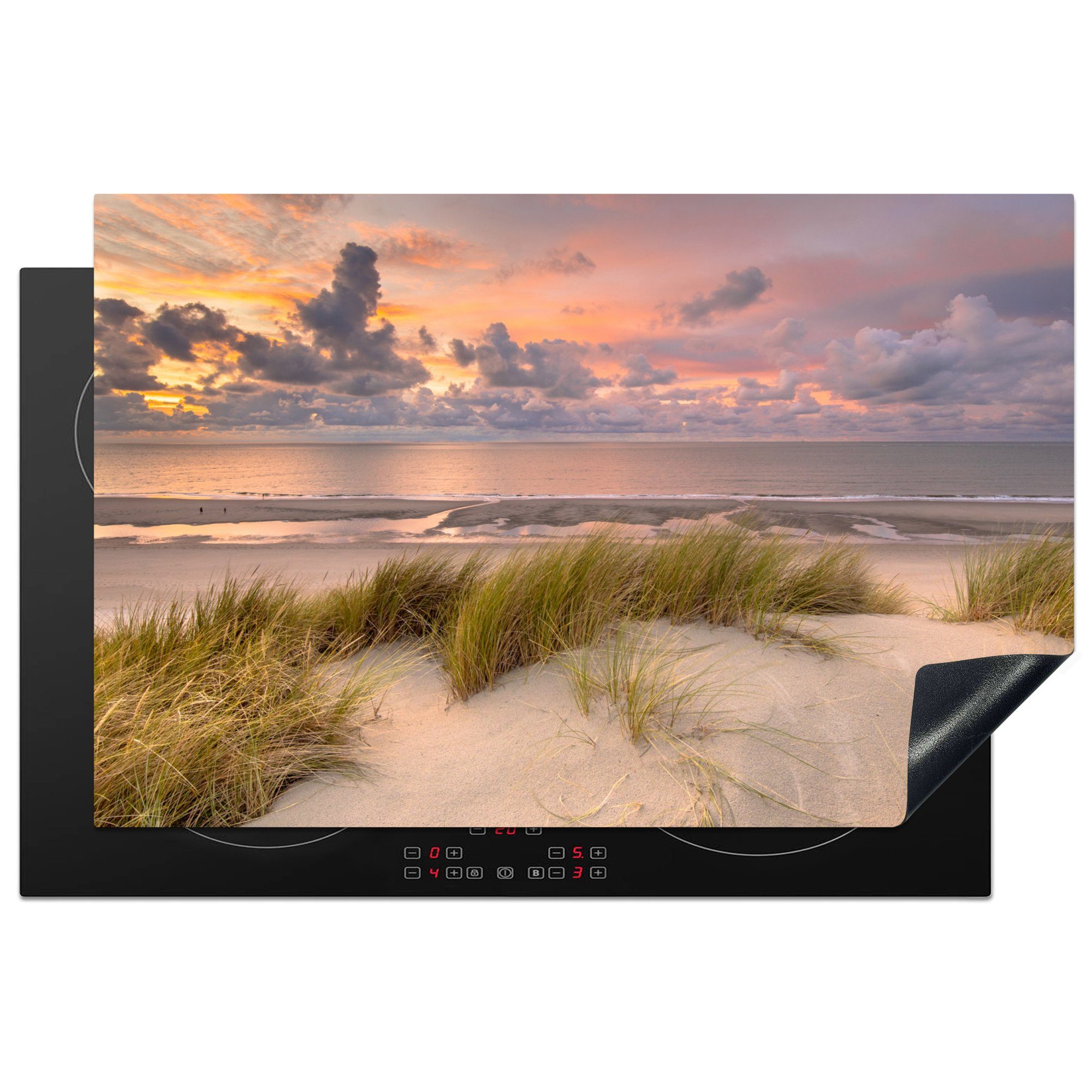 MuchoWow Herdblende-/Abdeckplatte Feuriger Sonnenuntergang über dem Strand von Nes auf Ameland, Vinyl, (1 tlg), 81x52 cm, Induktionskochfeld Schutz für die küche, Ceranfeldabdeckung