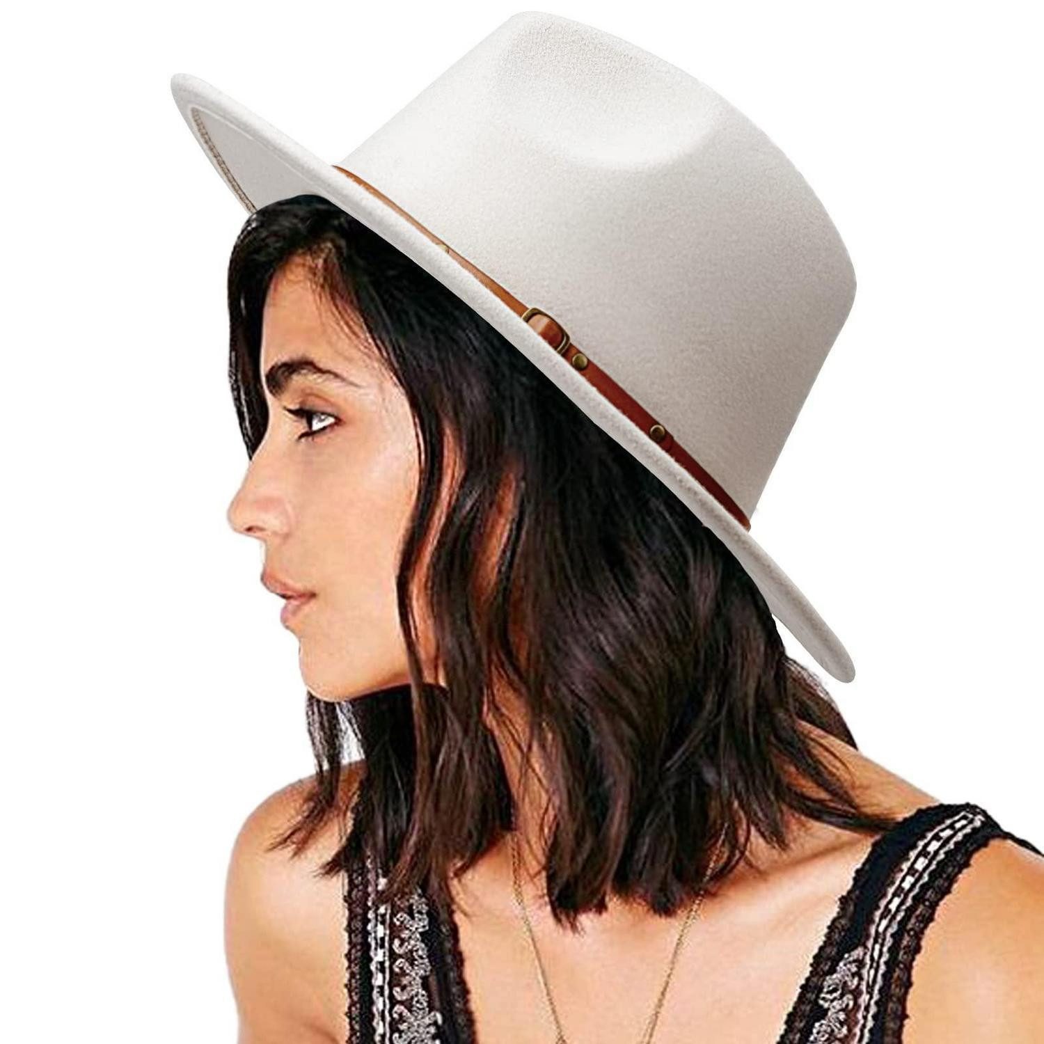 LuxusKollektion Fedora Fedora Hut Damen Schlapphut Panama Krempe Gürtelschnalle beige M