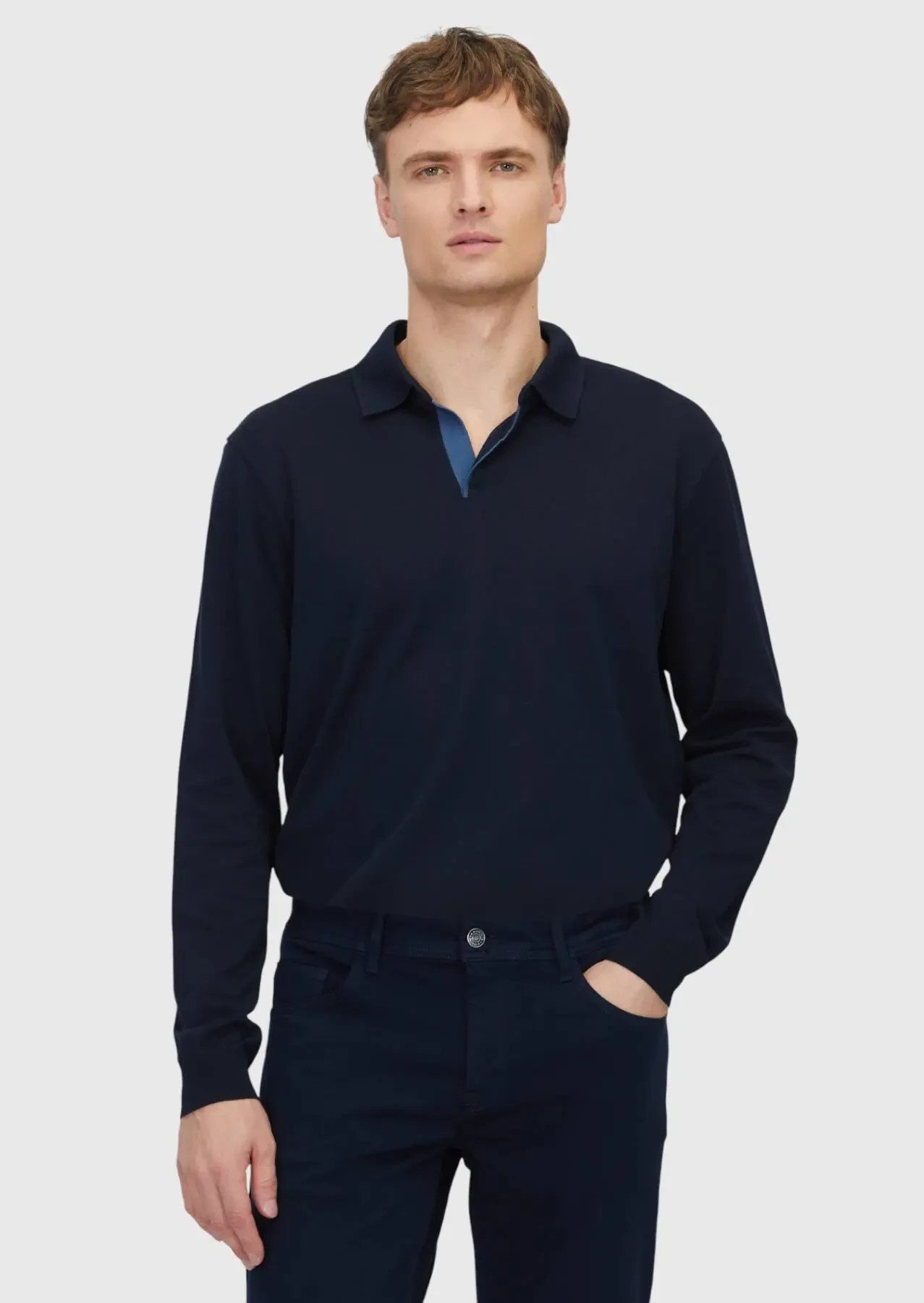RAMSEY Sweatshirt Marineblaues Polo-Neck-Sweatshirt, schlicht