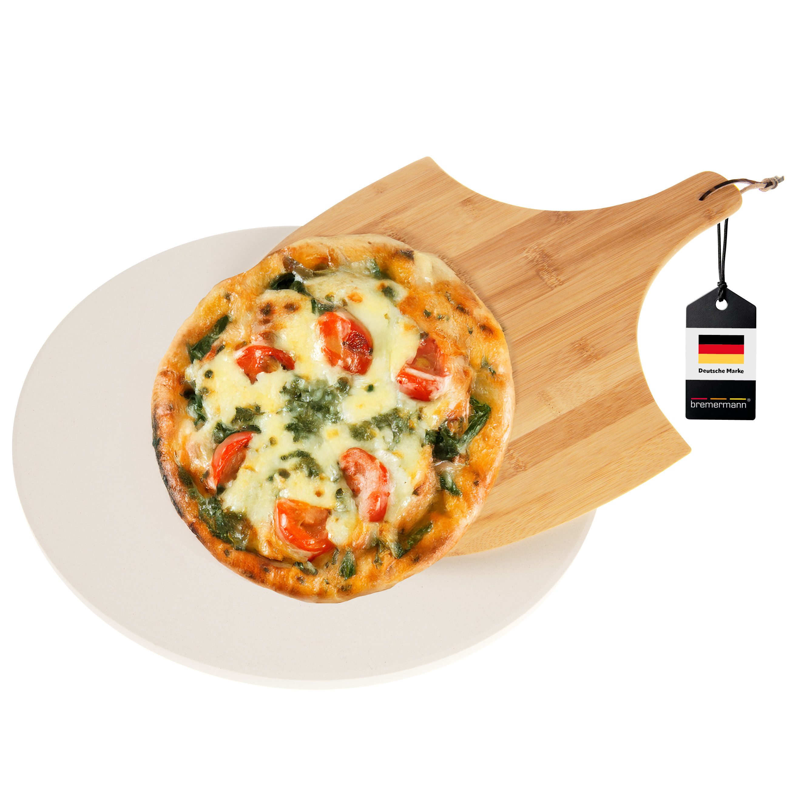 bremermann Pizzastein Pizzastein-Set 2tlg // Pizzastein und Pizzaheber // Cordierit Ø 38 cm