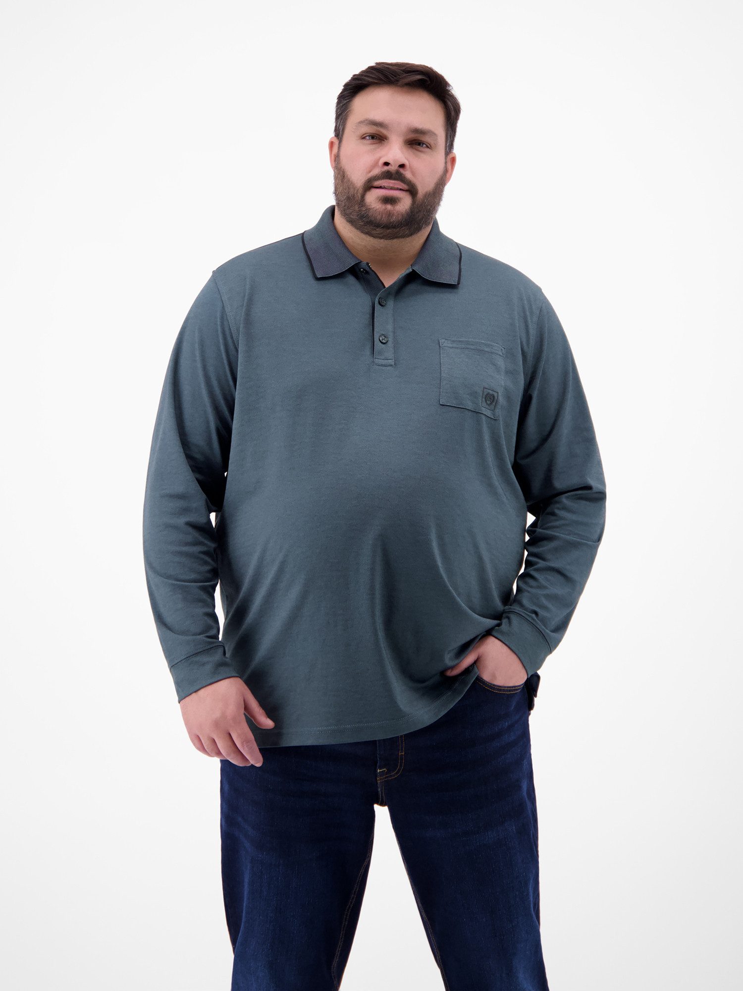 Poloshirt Langarm Polo mit Brusttasche in Grossen Grössen