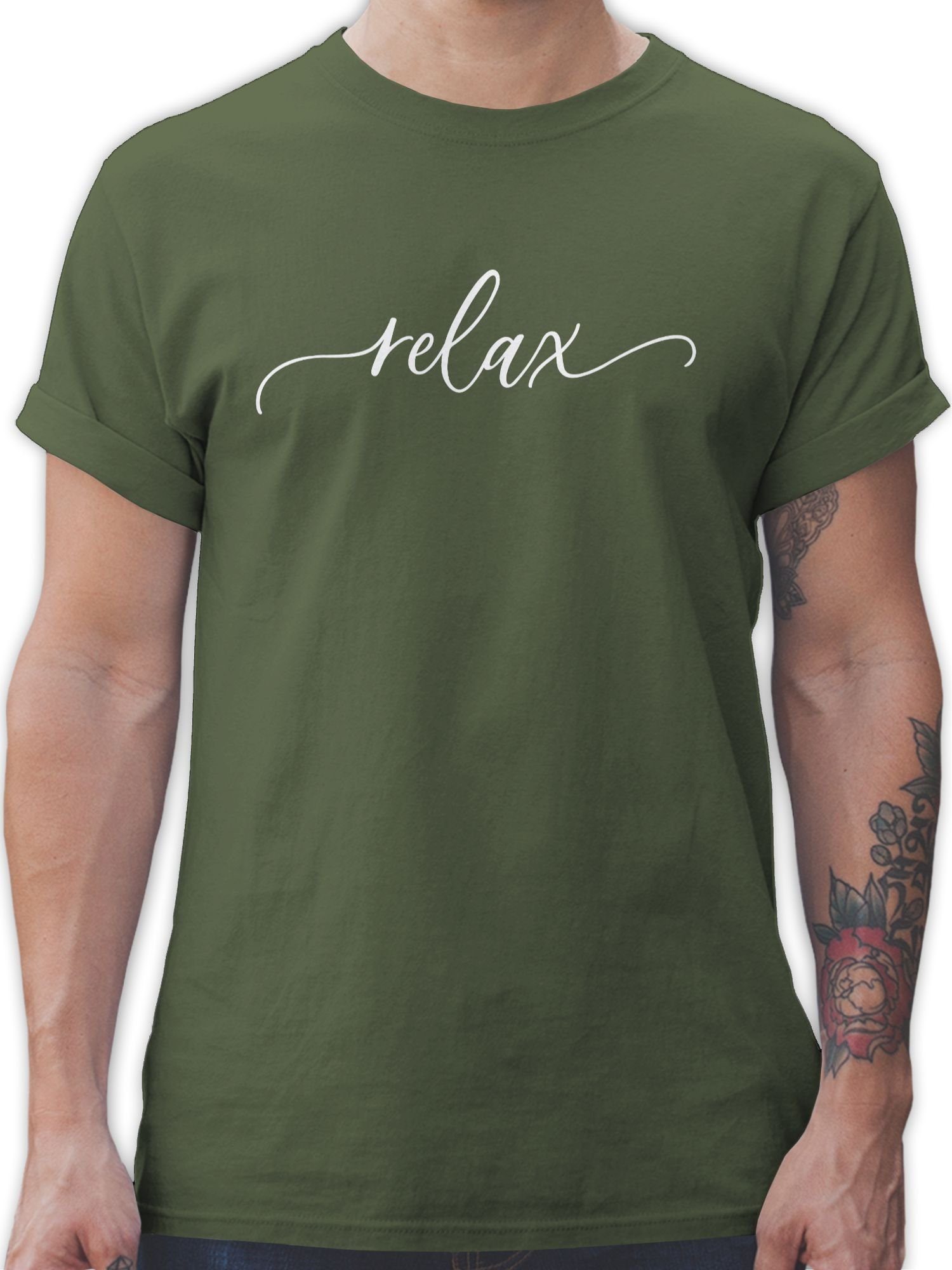 T-Shirt Sprüche 02 Relax weiß Schriftzug Statement Army Shirtracer Grün
