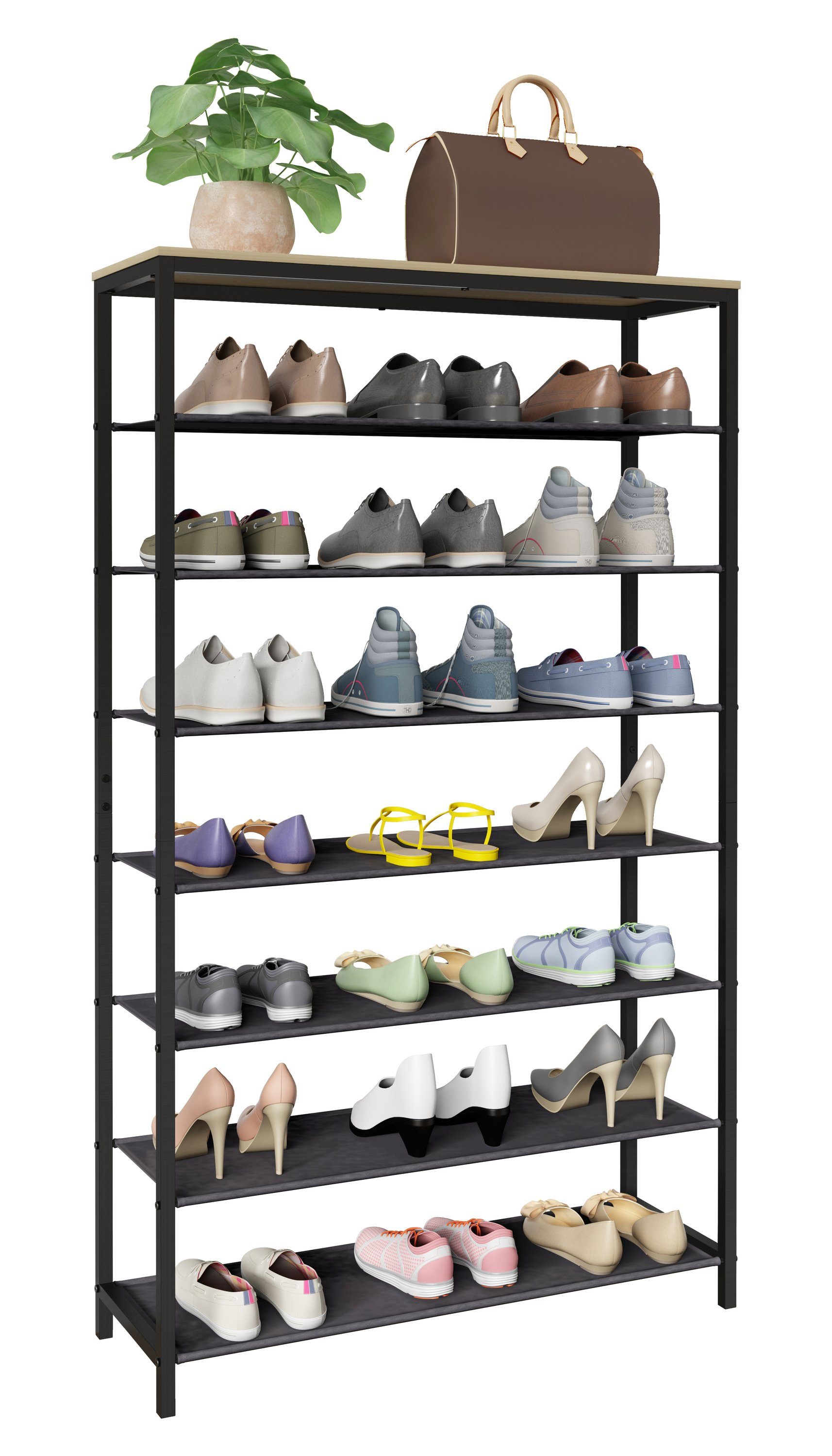 VCM Schuhregal Metall Holz Schuhregal Schuhablage 7 Fächer Taliro