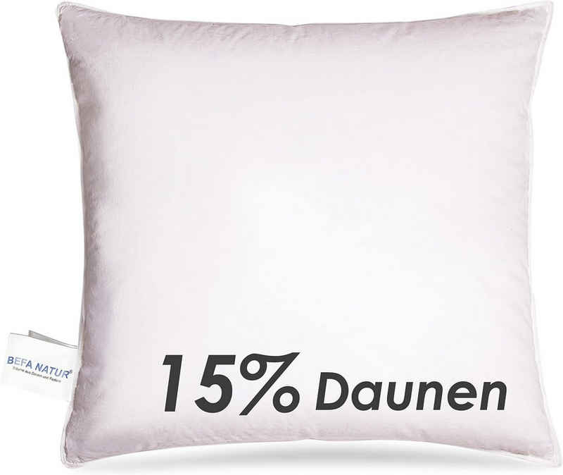 Daunenkissen kuscheliges Premium Daunenkopfkissen (mit 15% Daunenanteil) 80 x 80 cm, BEFA NATUR, Füllung: 15% Daunen, 85% Federn, Seitenschläfer, Bauchschläfer, Rückenschläfer, Spar-Set, 1 oder 2 tlg., Made in Germany - himmlischer Schlafkomfort - Allergiker geeignet