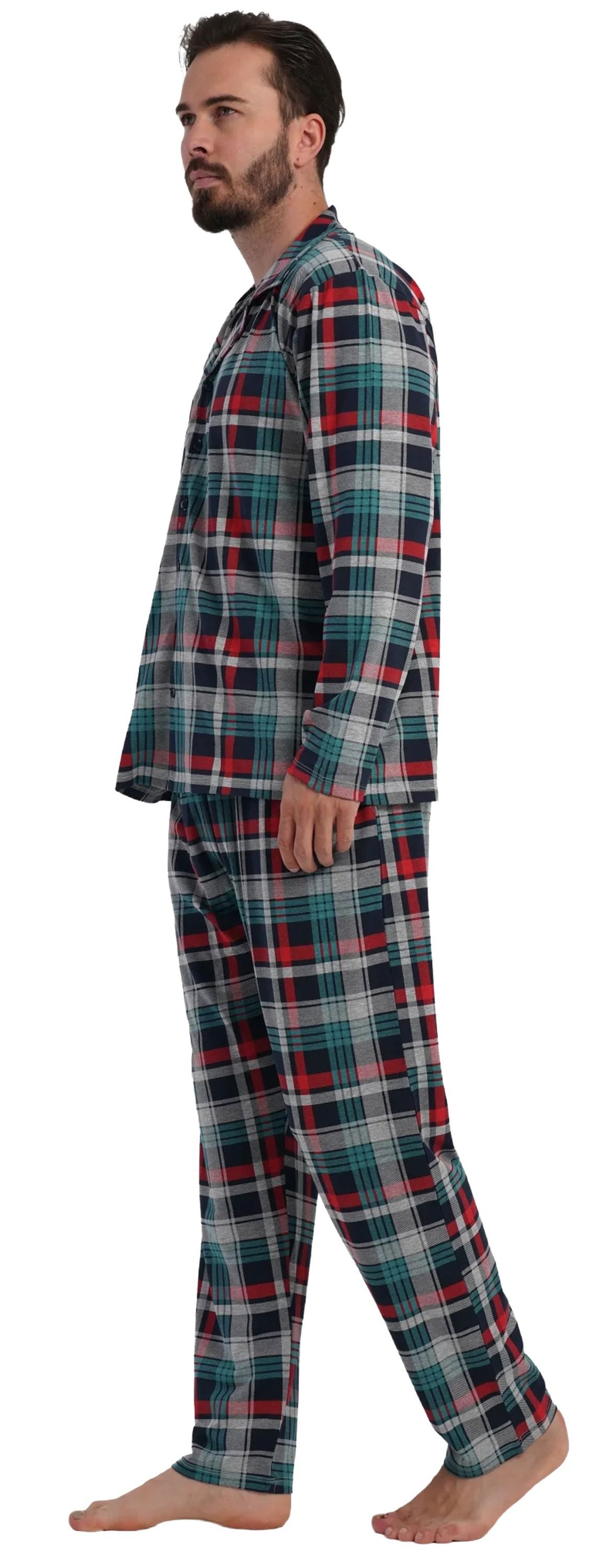 Vienetta Schlafanzug Man (Set, 2 tlg., 2-teilig) Herren Pyjama lang Langarm geknöpft Baumwolle