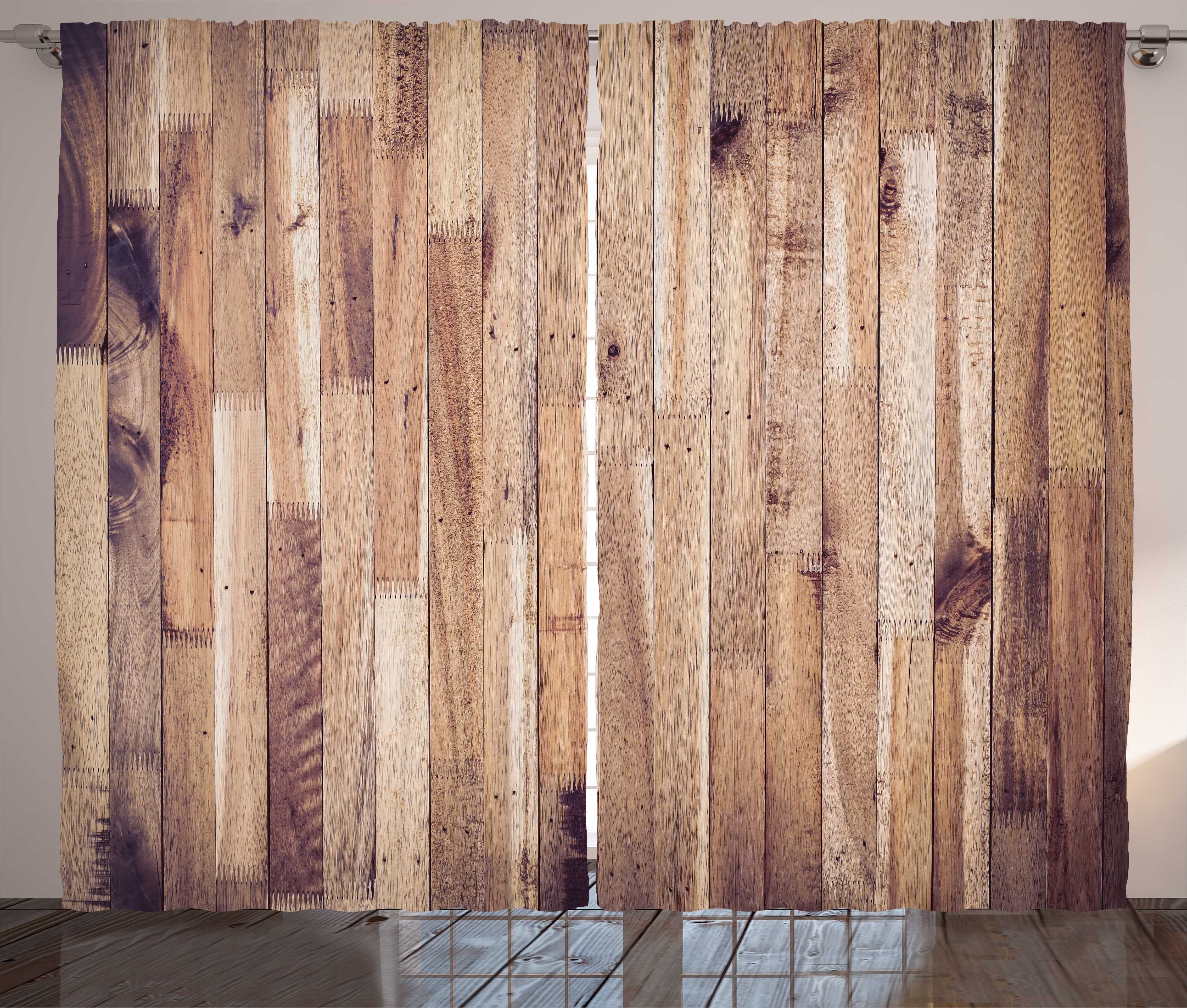 Gardine Schlafzimmer Kräuselband Vorhang mit Schlaufen und Haken, Abakuhaus, rustikales Holz Im Alter von Planks Muster