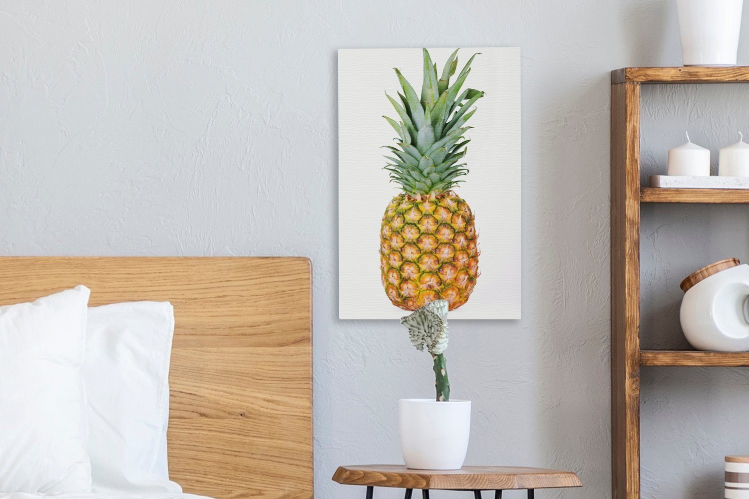 OneMillionCanvasses® Leinwandbild Ananas - - Blätter fertig cm Weiß, inkl. Frucht 20x30 Leinwandbild - (1 Zackenaufhänger, bespannt Gemälde, St)