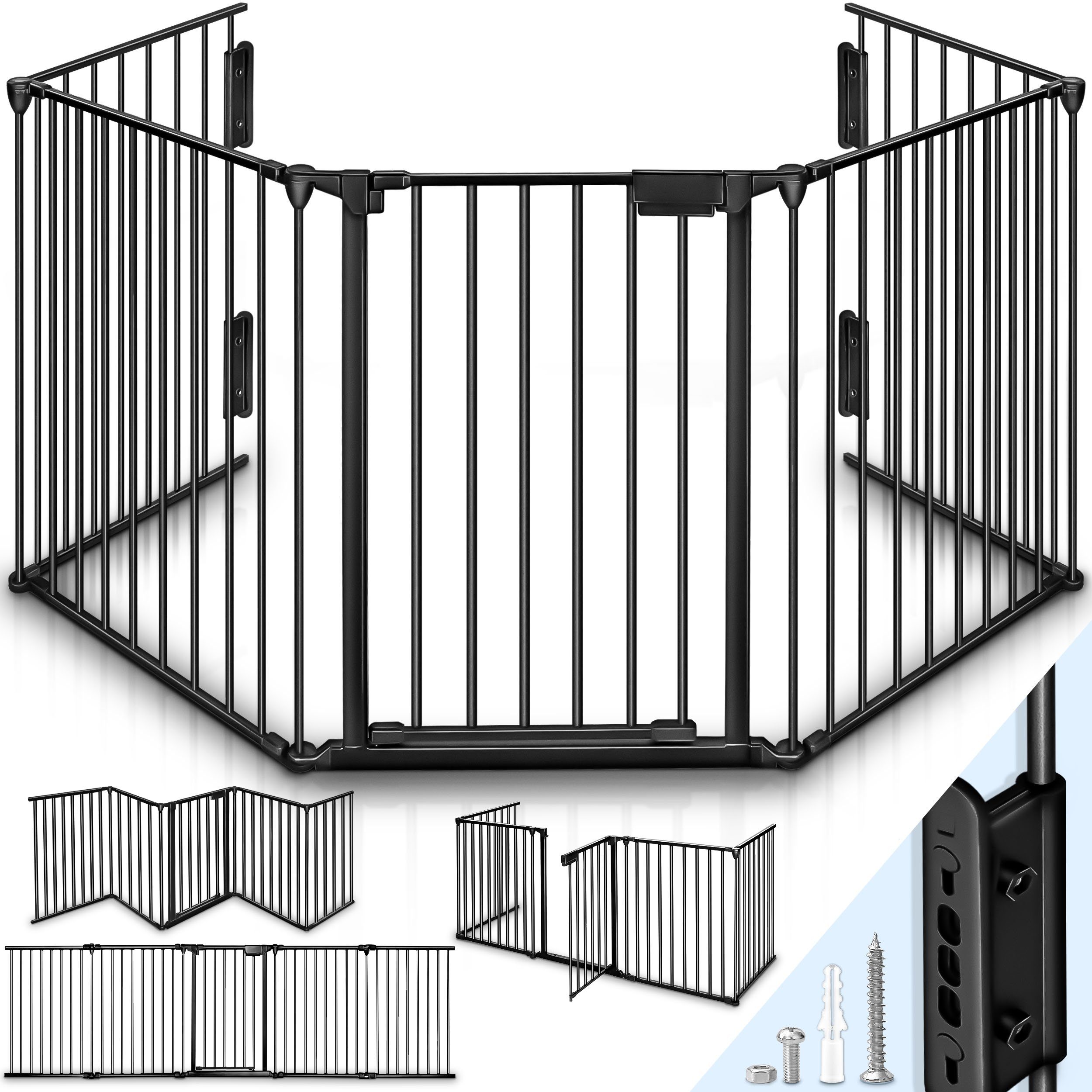 KIDUKU Ofenschutzgitter Kaminschutzgitter 5 Elementen, faltbar, Schwarz Tür Absperrgitter 10 - Konfigurationsgitter inkl. Metall