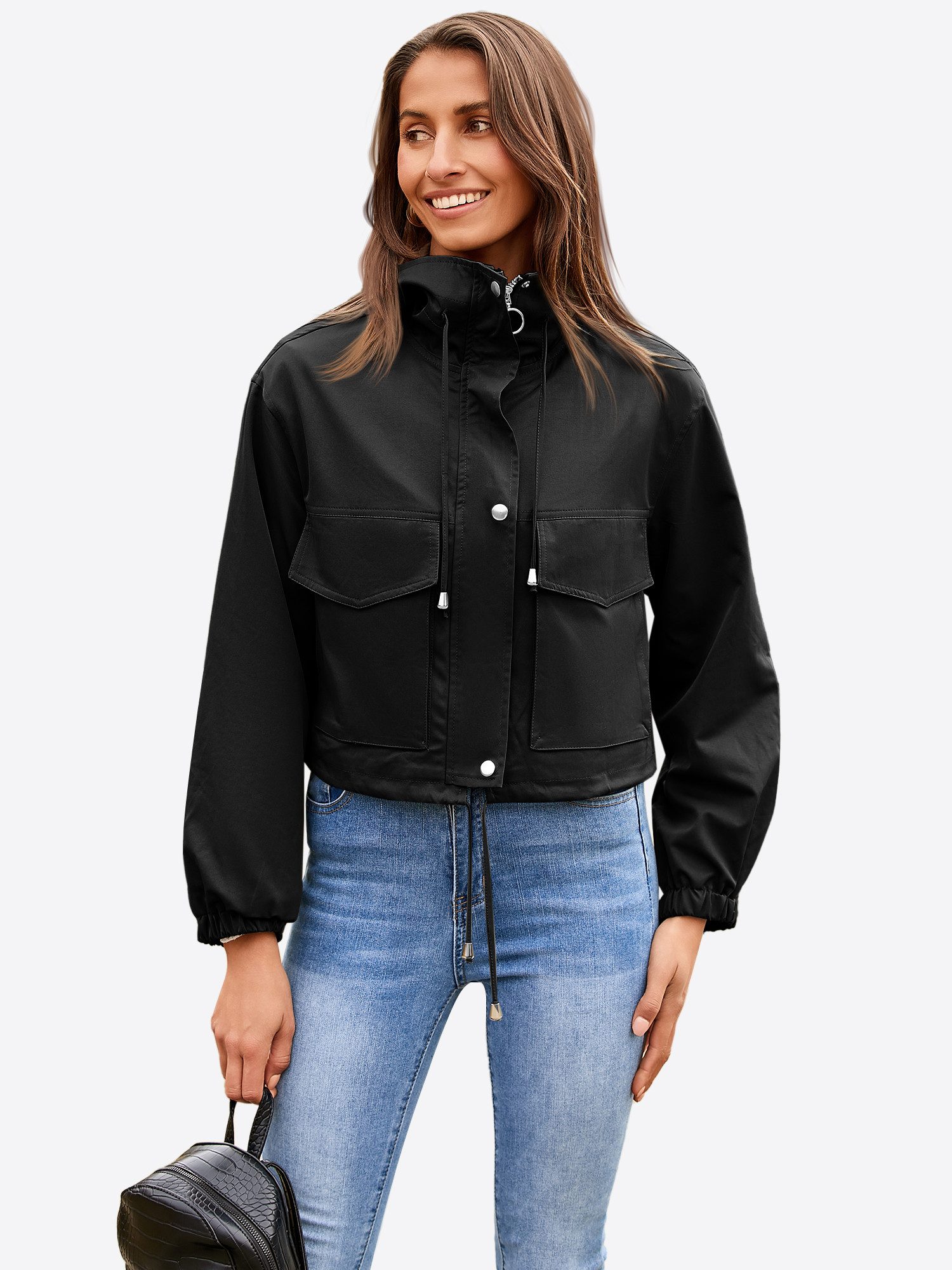 Imily Bela Kurzjacke Damen Oversize Utility Jacke mit Reißverschluss (Packu günstig online kaufen