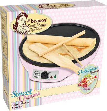 bestron Crêpesmaker ASW602P im Retro Design, 1000 W, Ø 30 cm, inkl. Teigverteiler & Crêpes-Wender, mit Antihaftbeschichtung