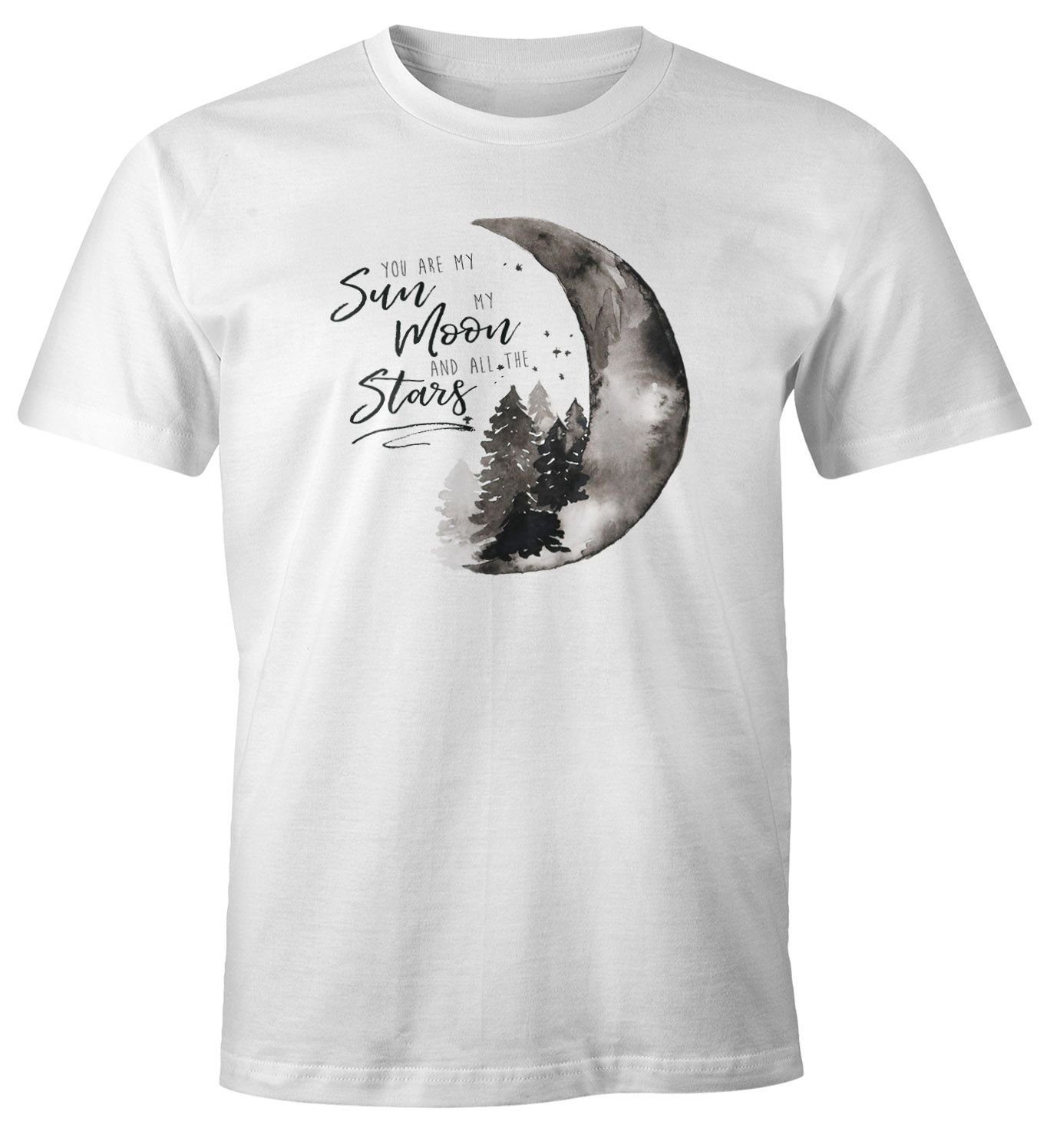 Liebe Print-Shirt Moonworks® T-Shirt Herren sun, my Print moon Geschenk and You stars Love MoonWorks all my mit weiß Spruch are Quote the