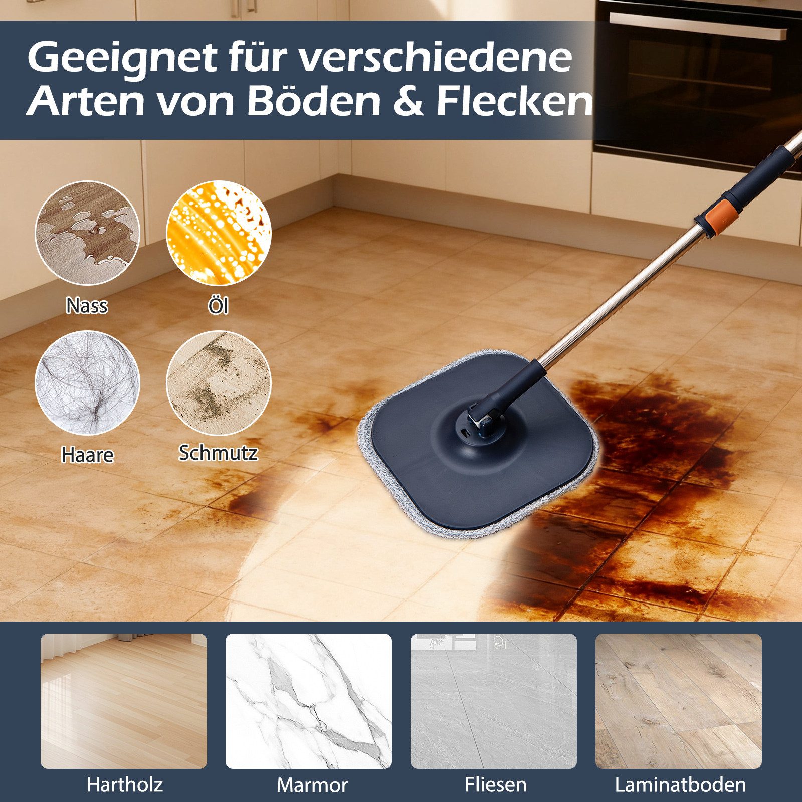 KOMFOTTEU Wischmopp, mit Schleuder-Eimer, 360° drehbarer Mopkopf